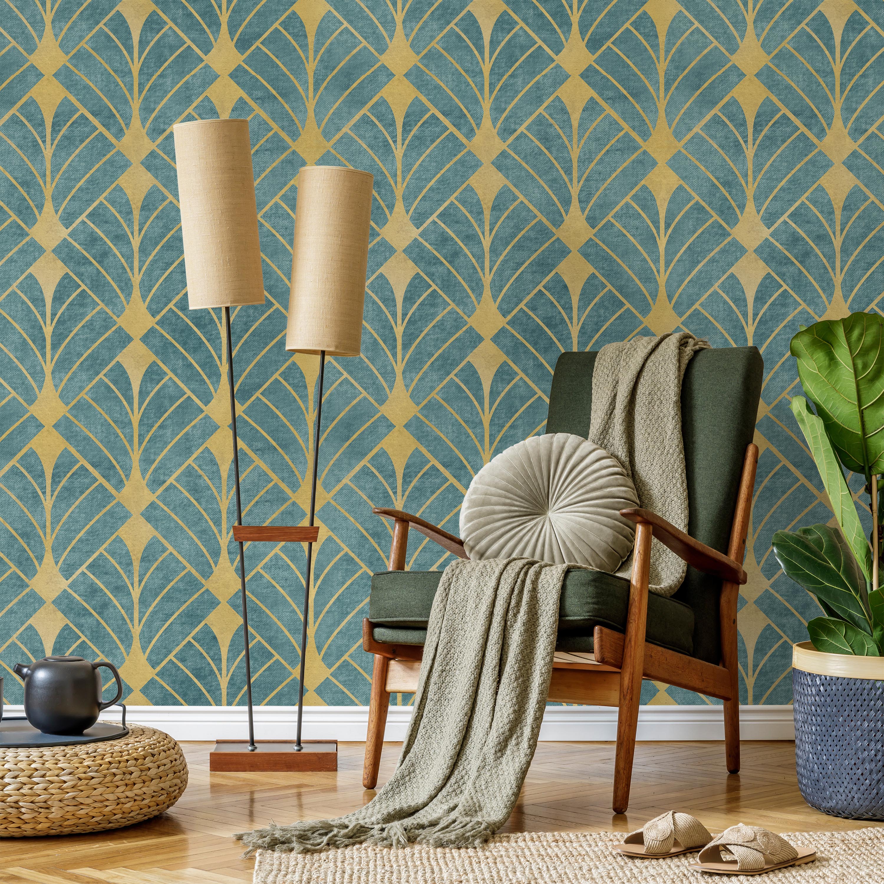Luxe Deco Peel and Stick Wallpaper, Removable Wallpaper, Traditional Wallpaper - Blue | DeccoPrint