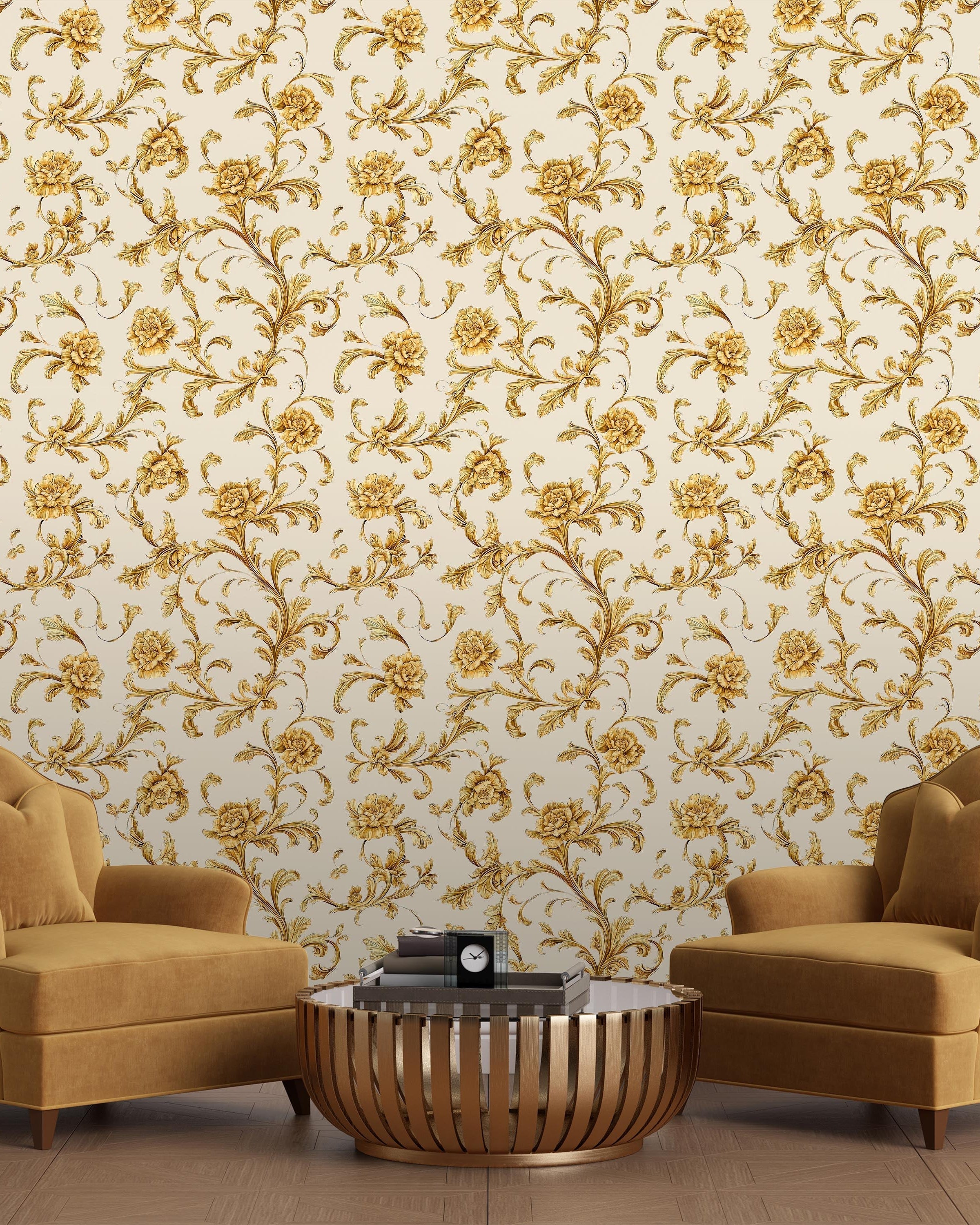 Baroque Floral Peel and Stick Wallpaper, Removable Wallpaper, Traditional Wallpaper - Cream | DeccoPrint