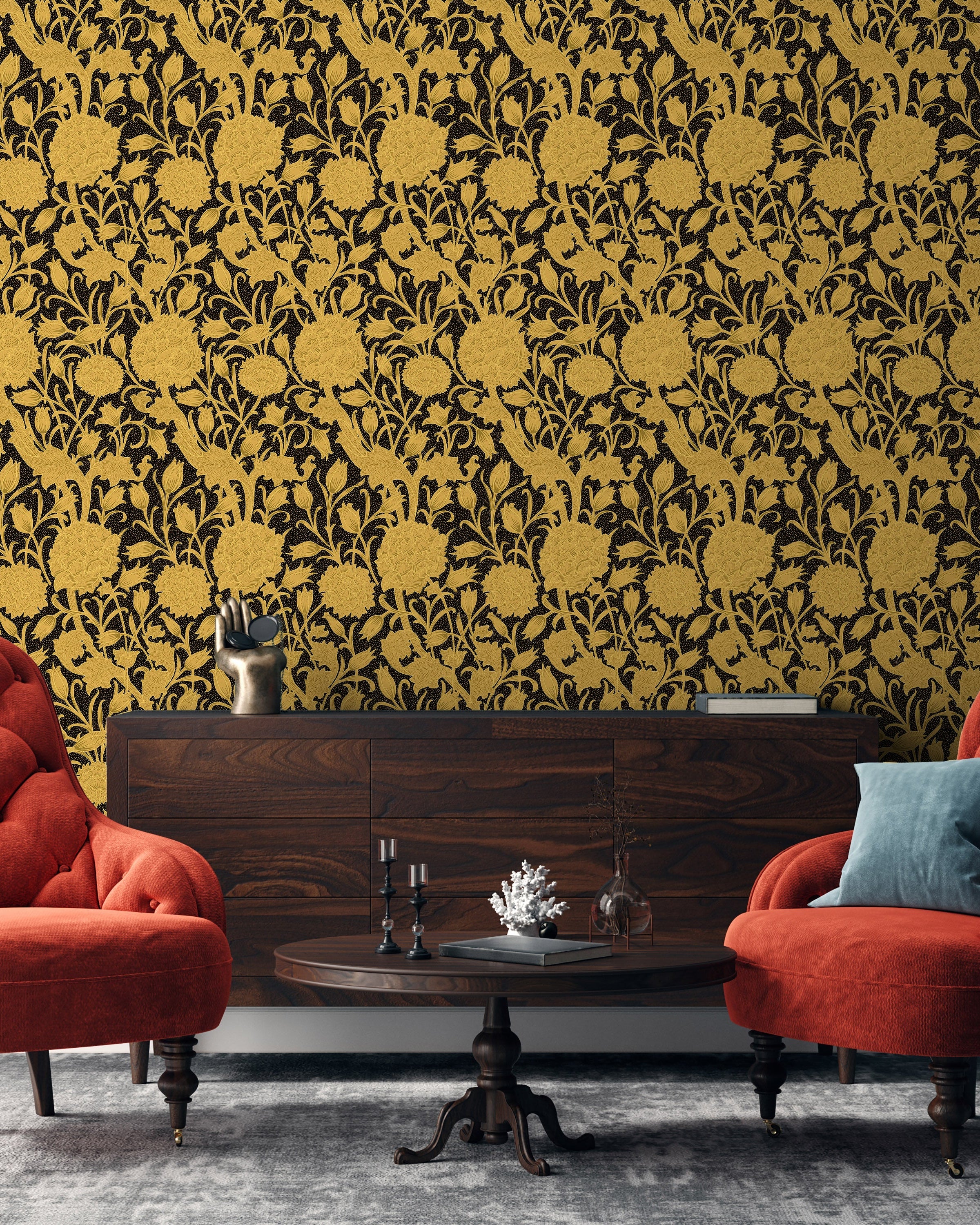 William Morris X Wild Tulips Peel and Stick Wallpaper, Removable Wallpaper, Traditional Wallpaper - Gold | DeccoPrint