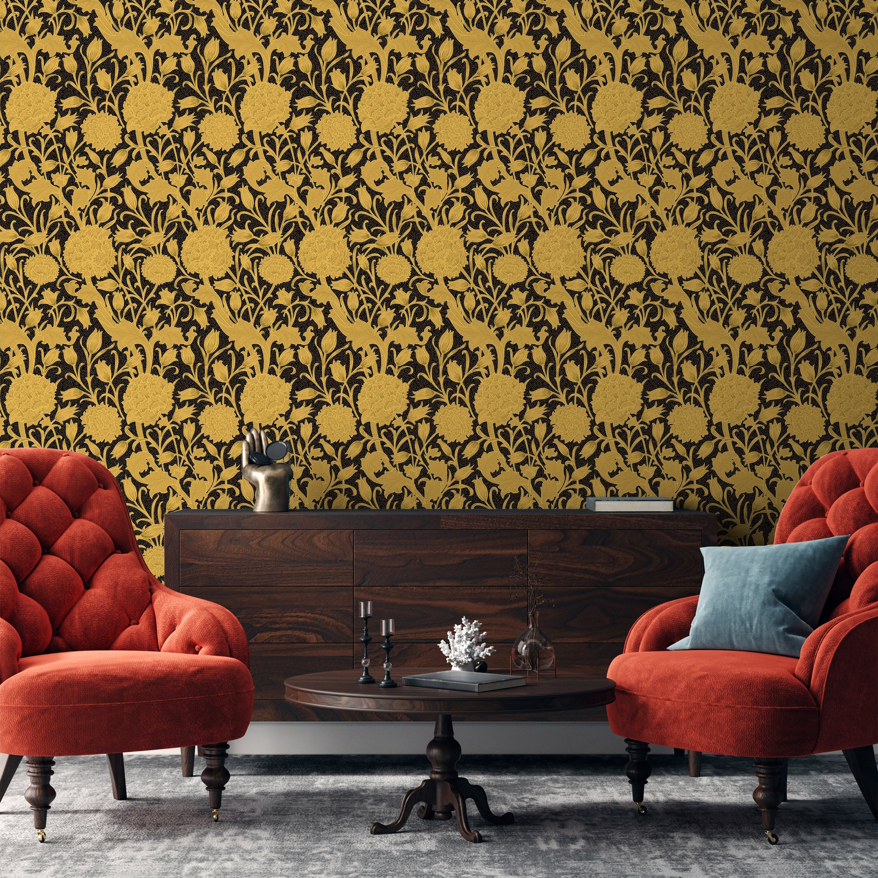 William Morris X Wild Tulips Peel and Stick Wallpaper, Removable Wallpaper, Traditional Wallpaper - Gold | DeccoPrint