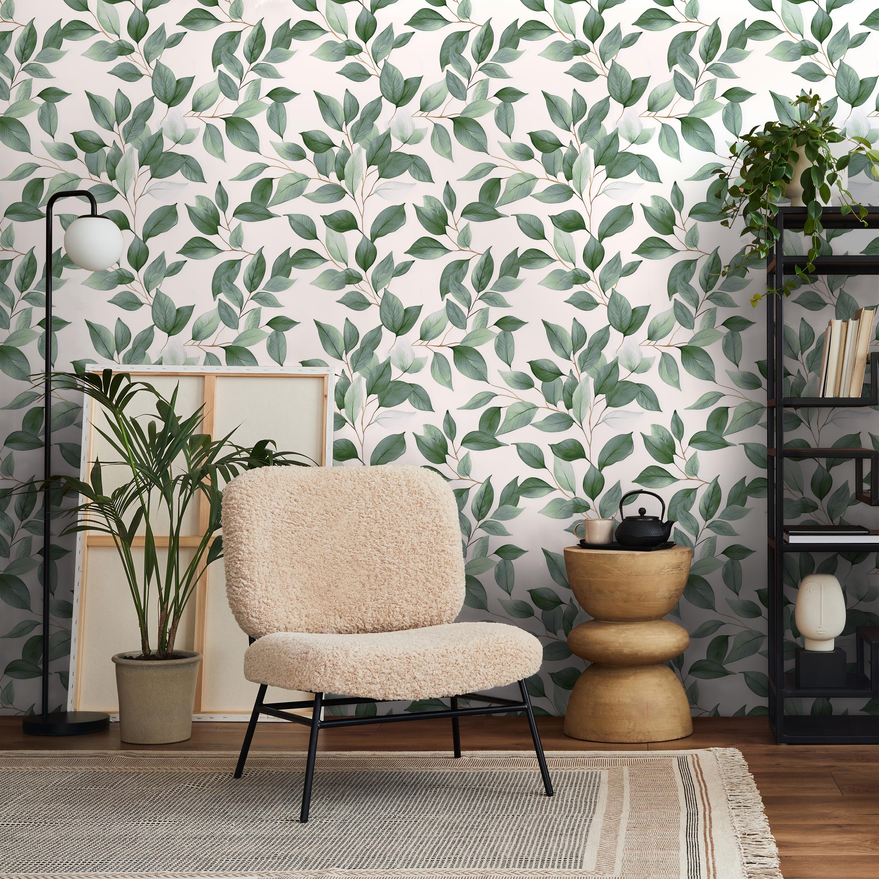 Leaf Foliage Peel and Stick Wallpaper, Removable Wallpaper, Traditional Wallpaper - Green | DeccoPrint