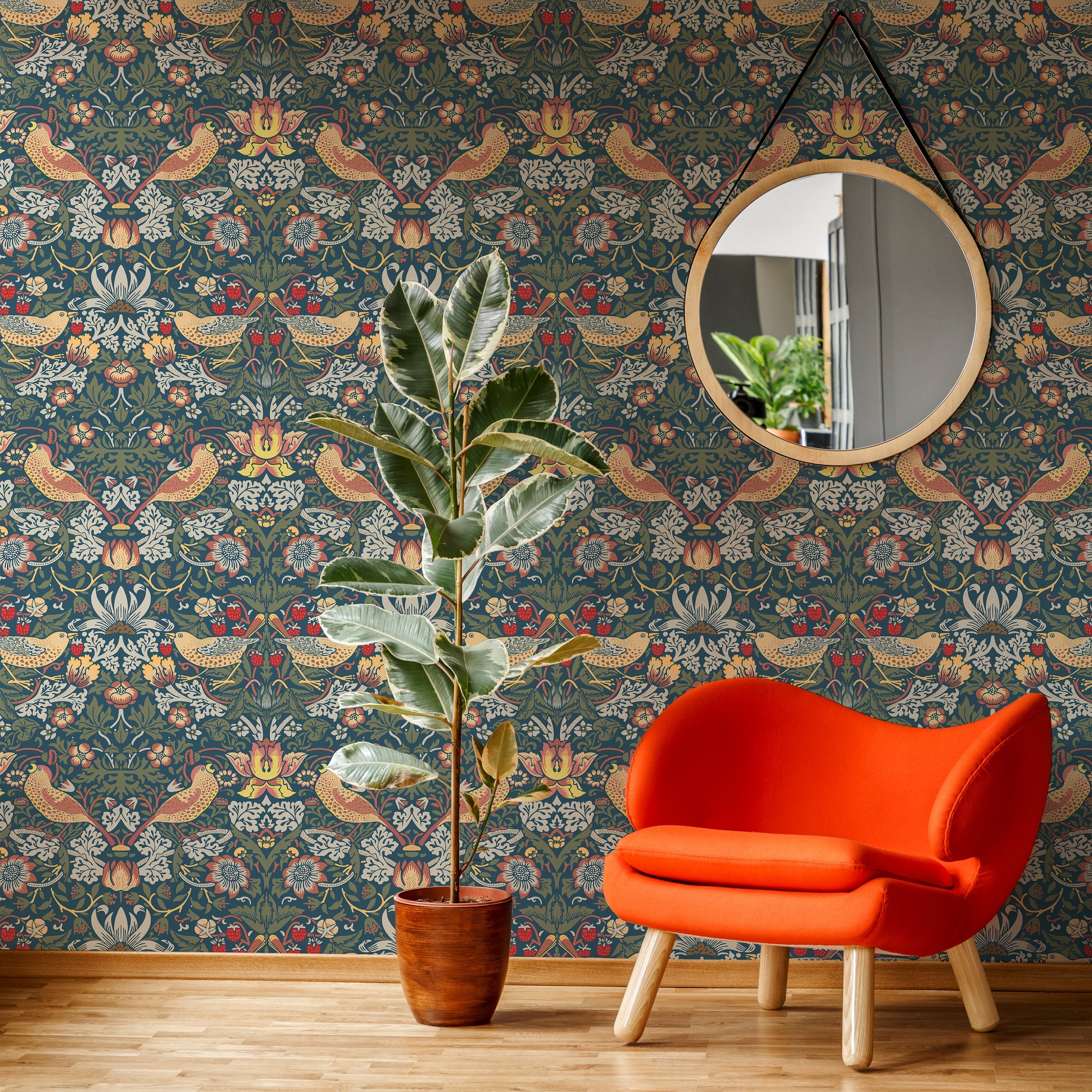 William Morris X Strawberry Thief Peel and Stick Wallpaper, Removable Wallpaper, Traditional Wallpaper - Sage | DeccoPrint