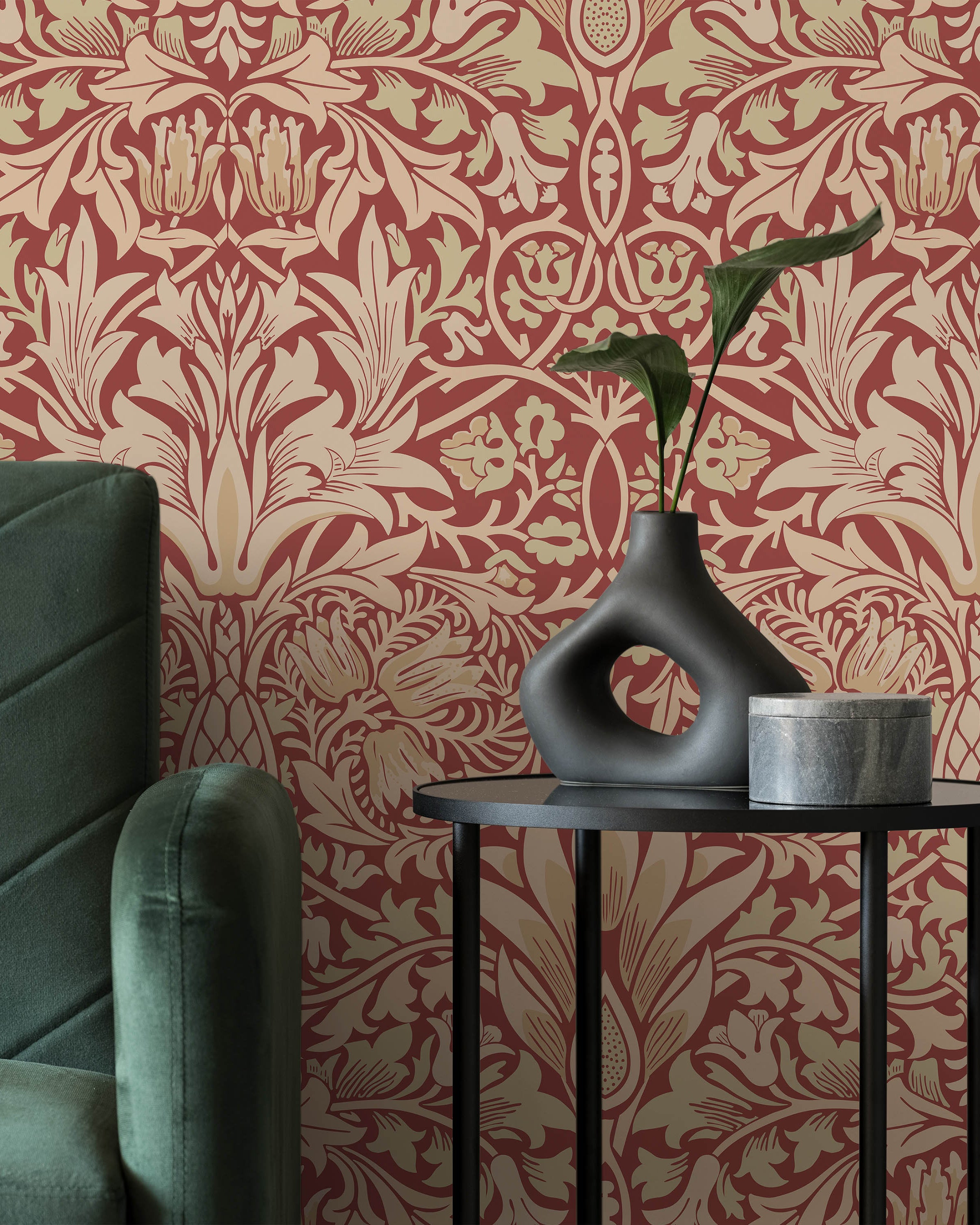 William Morris X Snakeshead Peel and Stick Wallpaper, Removable Wallpaper, Traditional Wallpaper - Red | DeccoPrint