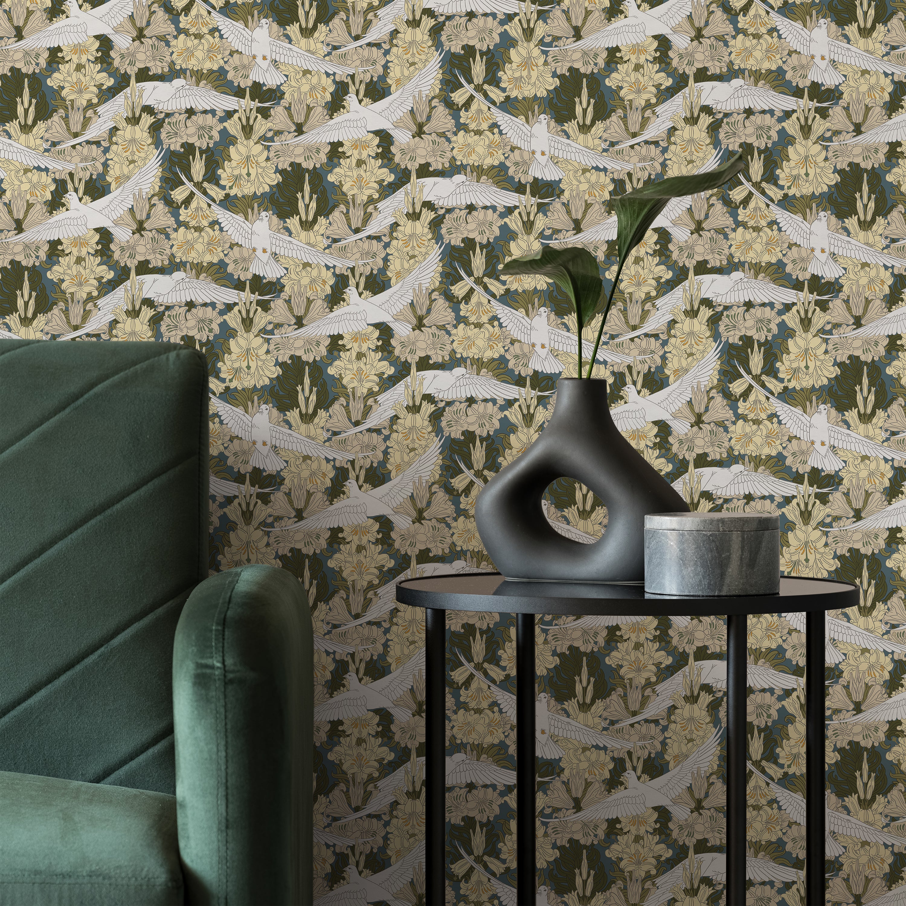 Maurice Pillard Verneuil x Dove and Lilies - Dusty Blue | DeccoPrint