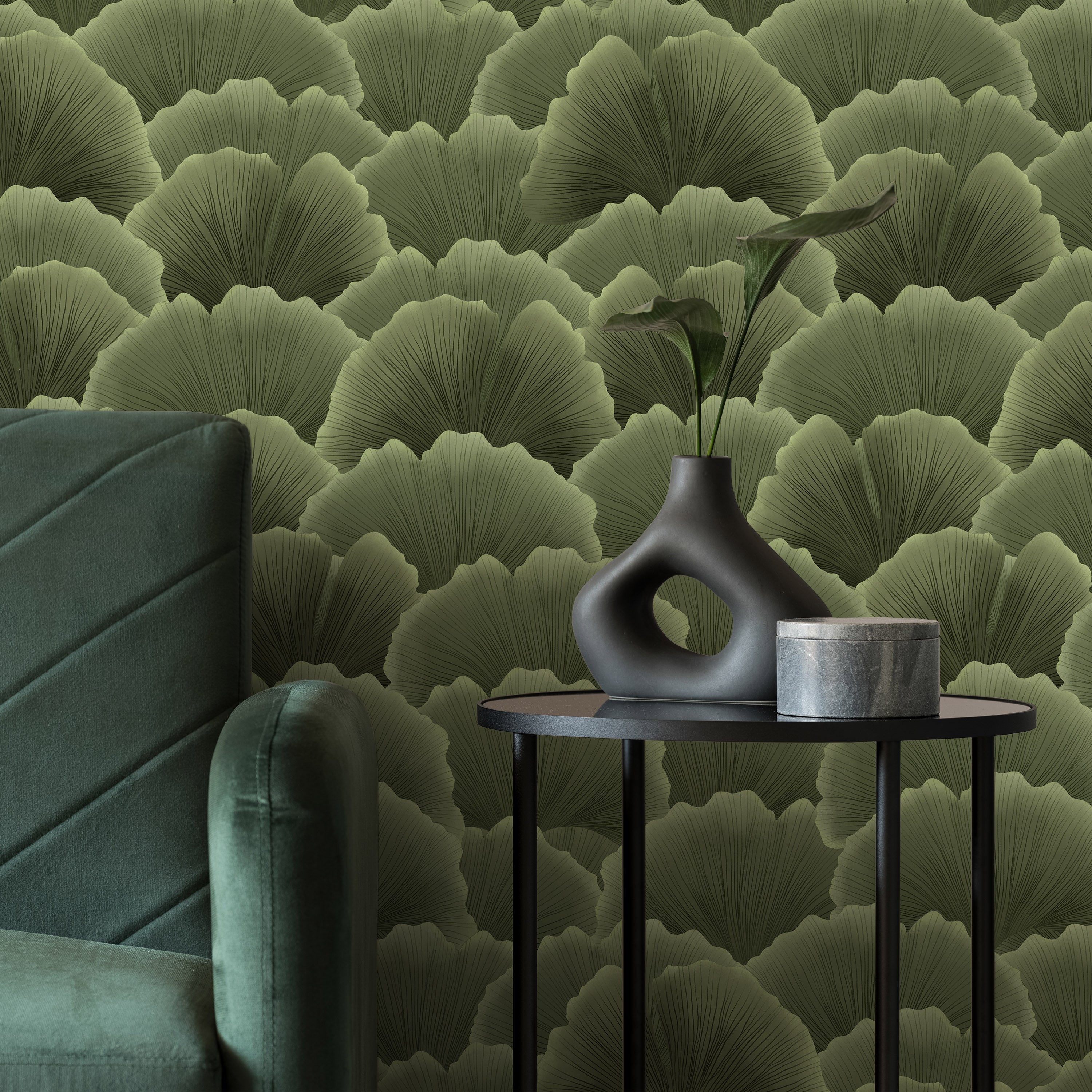 Ginkgo Waves Peel and Stick Wallpaper, Removable Wallpaper, Traditional Wallpaper - Green | DeccoPrint