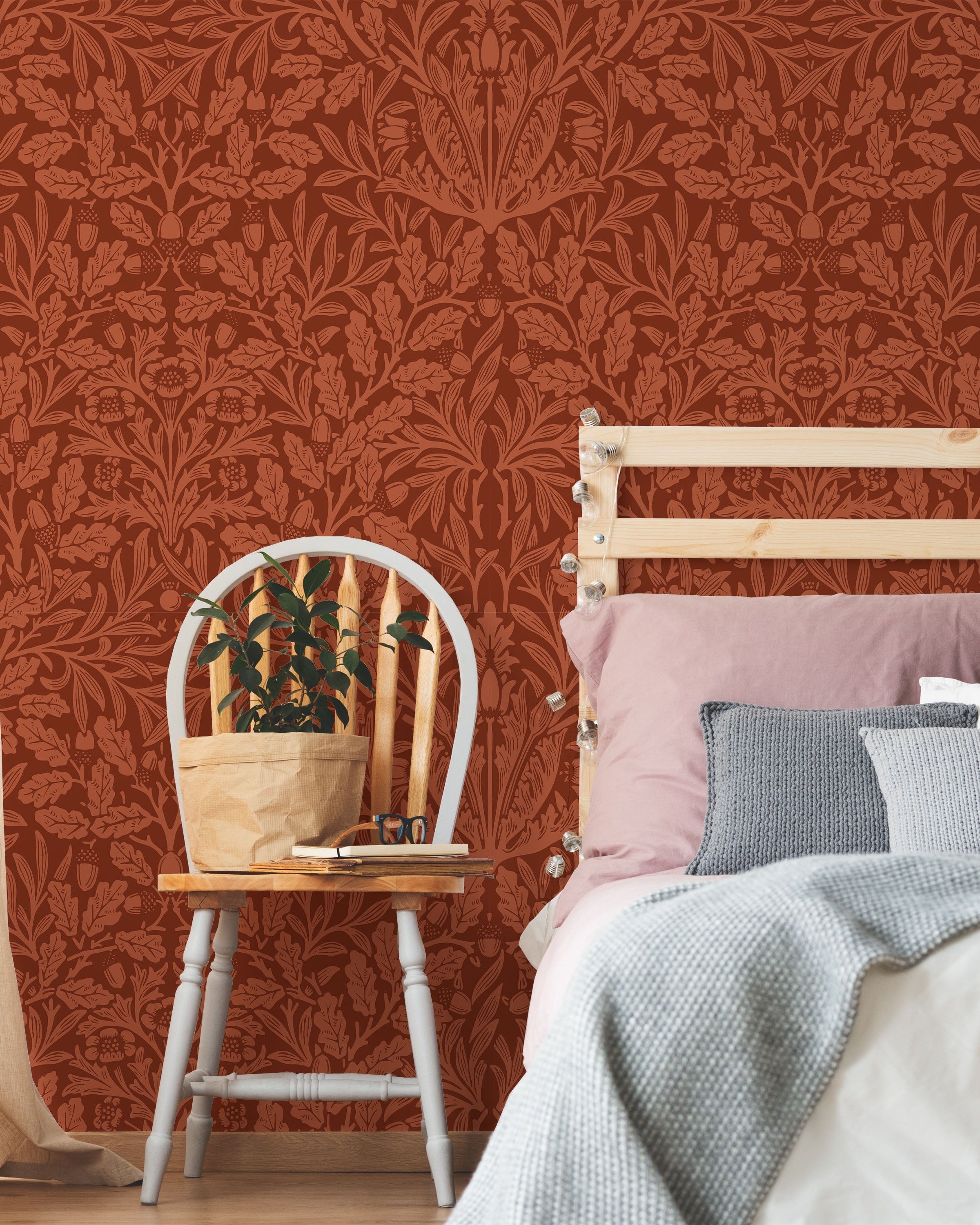 William Morris X Acorn Peel and Stick Wallpaper, Removable Wallpaper, Traditional Wallpaper - Red | DeccoPrint