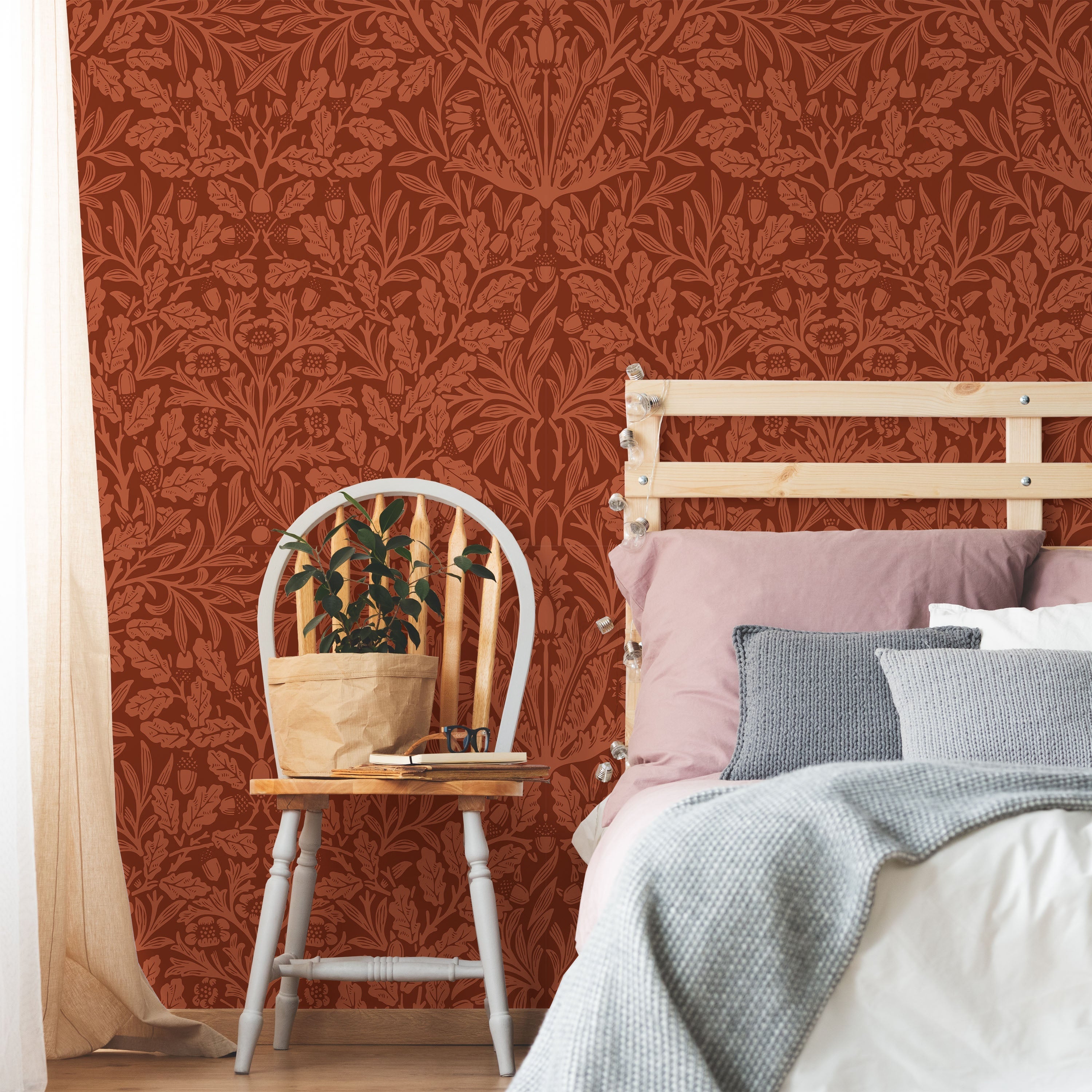 William Morris X Acorn Peel and Stick Wallpaper, Removable Wallpaper, Traditional Wallpaper - Red | DeccoPrint