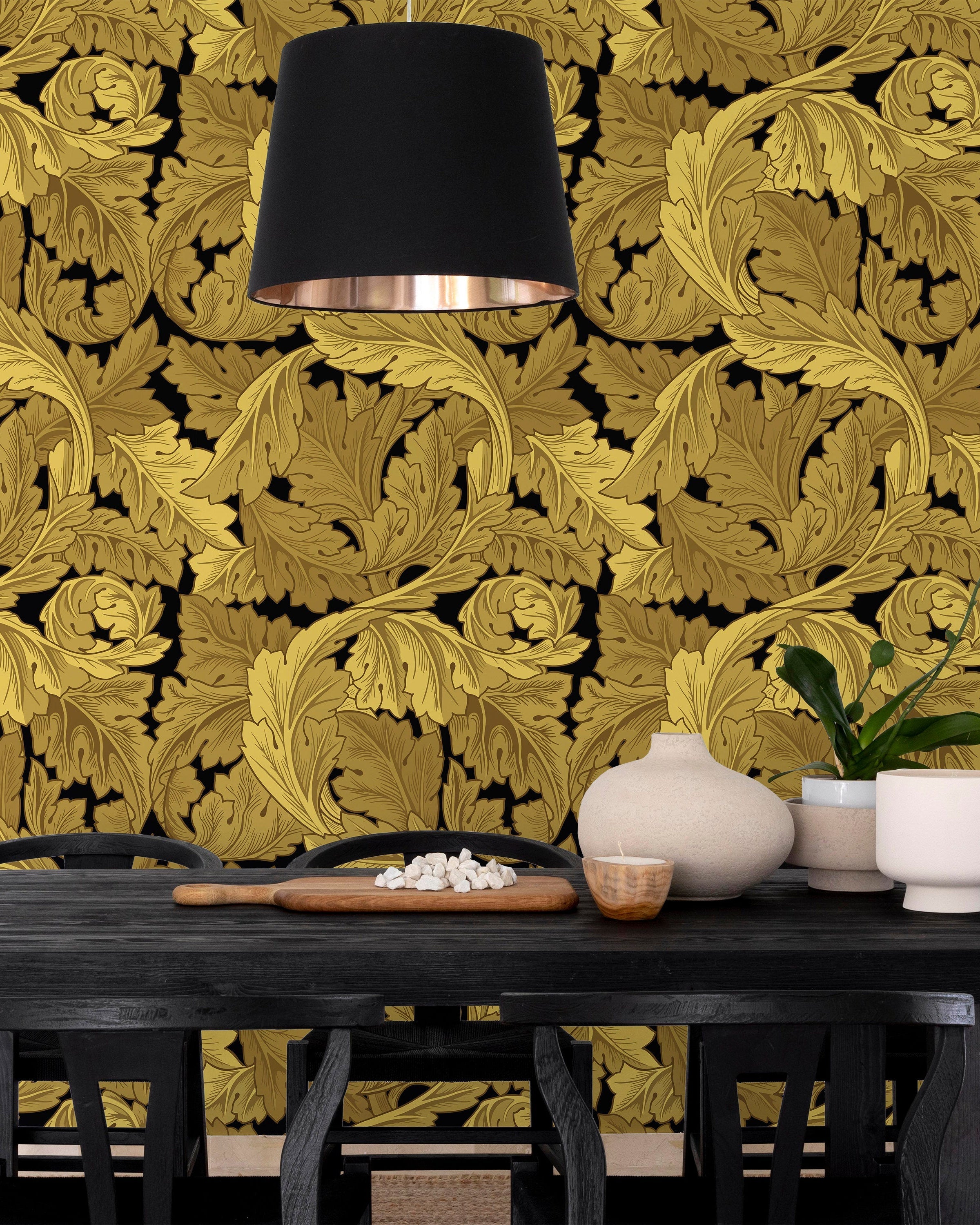 William Morris X Acanthus Peel and Stick Wallpaper, Removable Wallpaper, Traditional Wallpaper - Gold | DeccoPrint