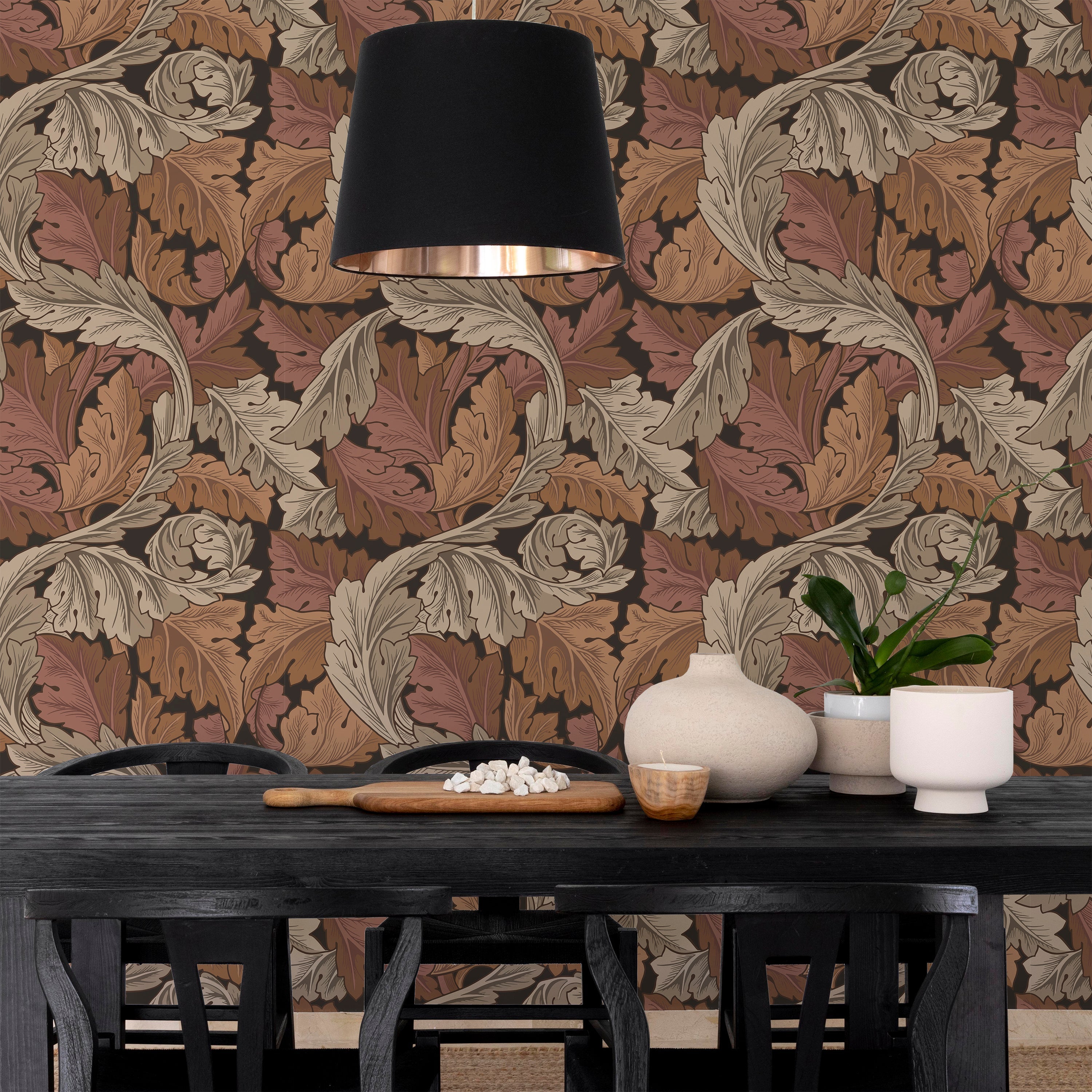 William Morris X Acanthus Peel and Stick Wallpaper, Removable Wallpaper, Traditional Wallpaper - Brown | DeccoPrint