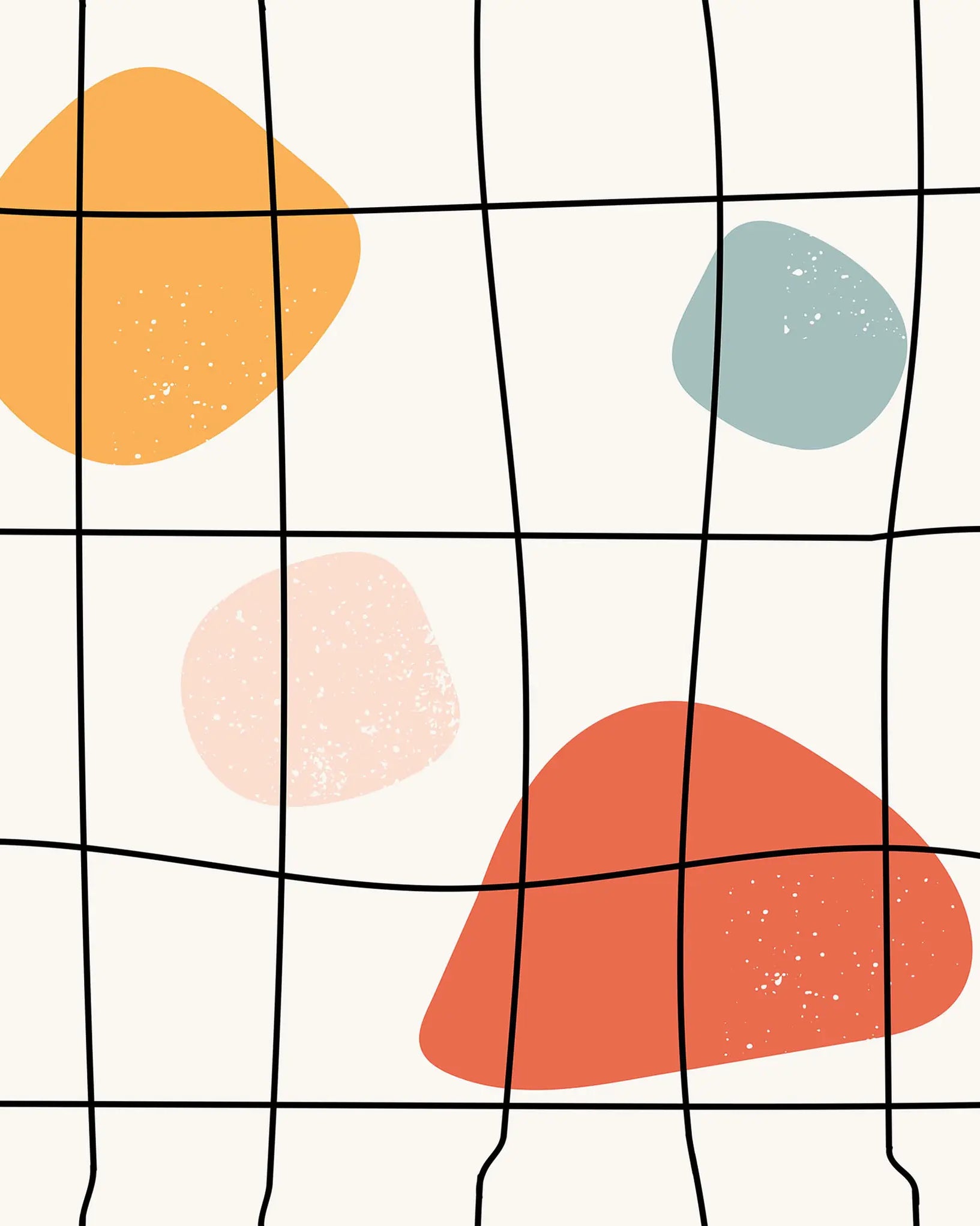 Colorful abstract shapes on a grid background