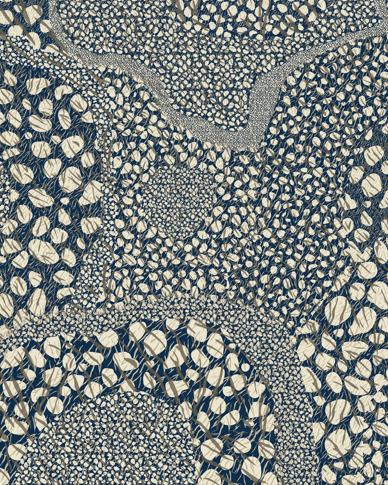Textured animal pattern with beige and blue colors on a dark background