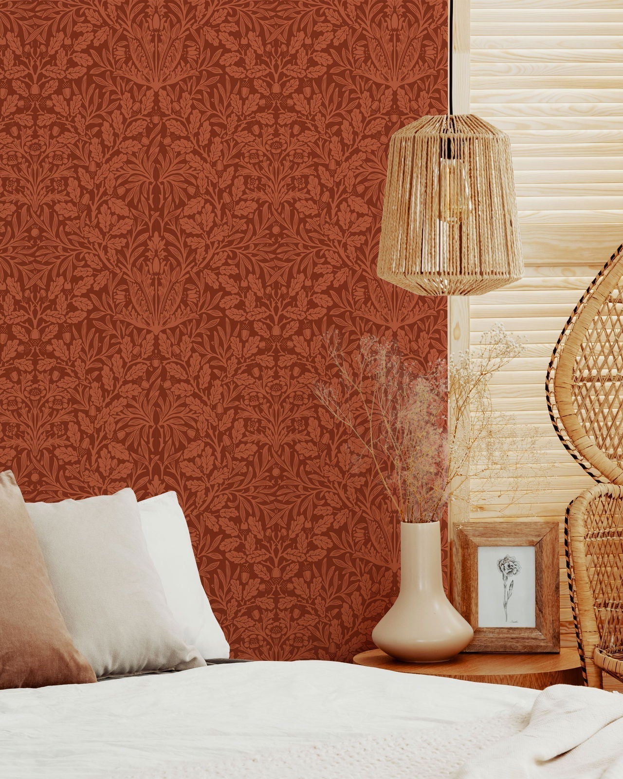William Morris X Acorn Peel and Stick Wallpaper, Removable Wallpaper, Traditional Wallpaper - Red | DeccoPrint