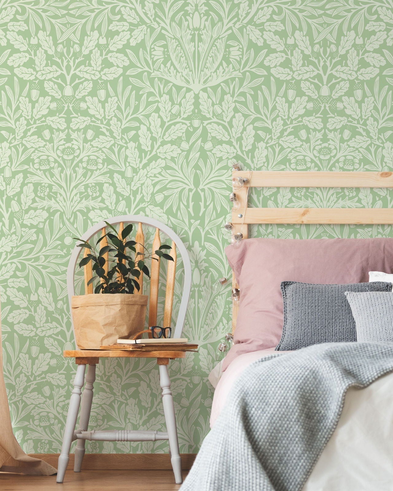 William Morris X Acorn Peel and Stick Wallpaper, Removable Wallpaper, Traditional Wallpaper - Sage | DeccoPrint