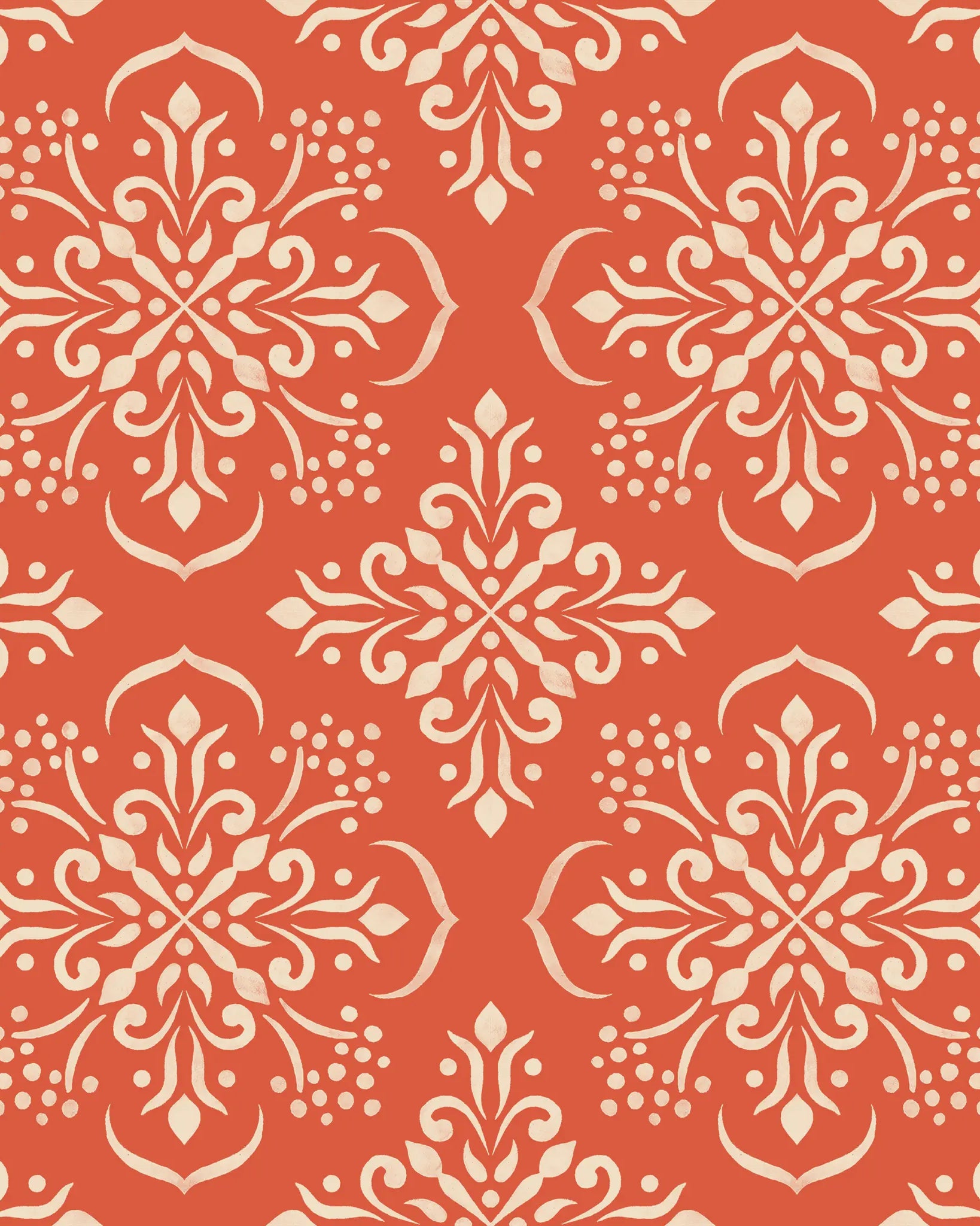 Decorative pattern with snowflake-like shapes on a red background