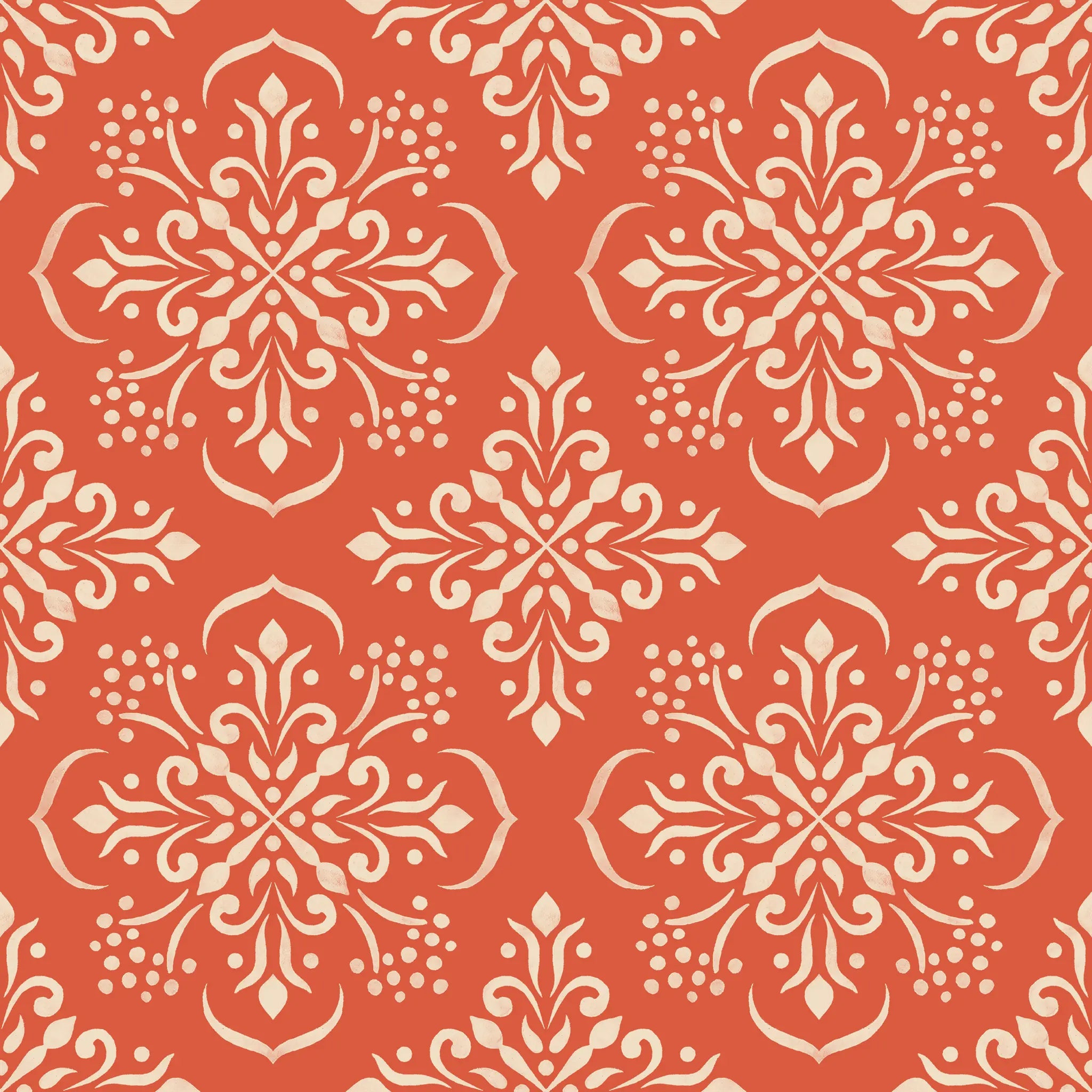 Decorative pattern with snowflake-like shapes on a red background