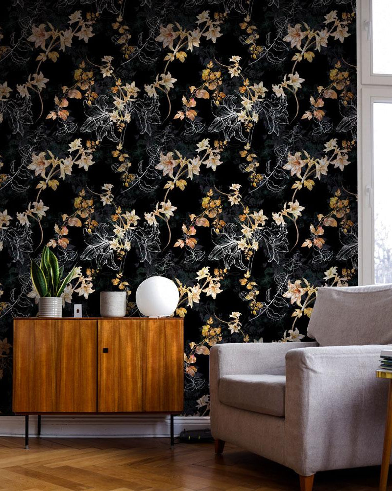 Autumn Floral Peel and Stick Wallpaper, Removable Wallpaper, Traditional Wallpaper | DeccoPrint