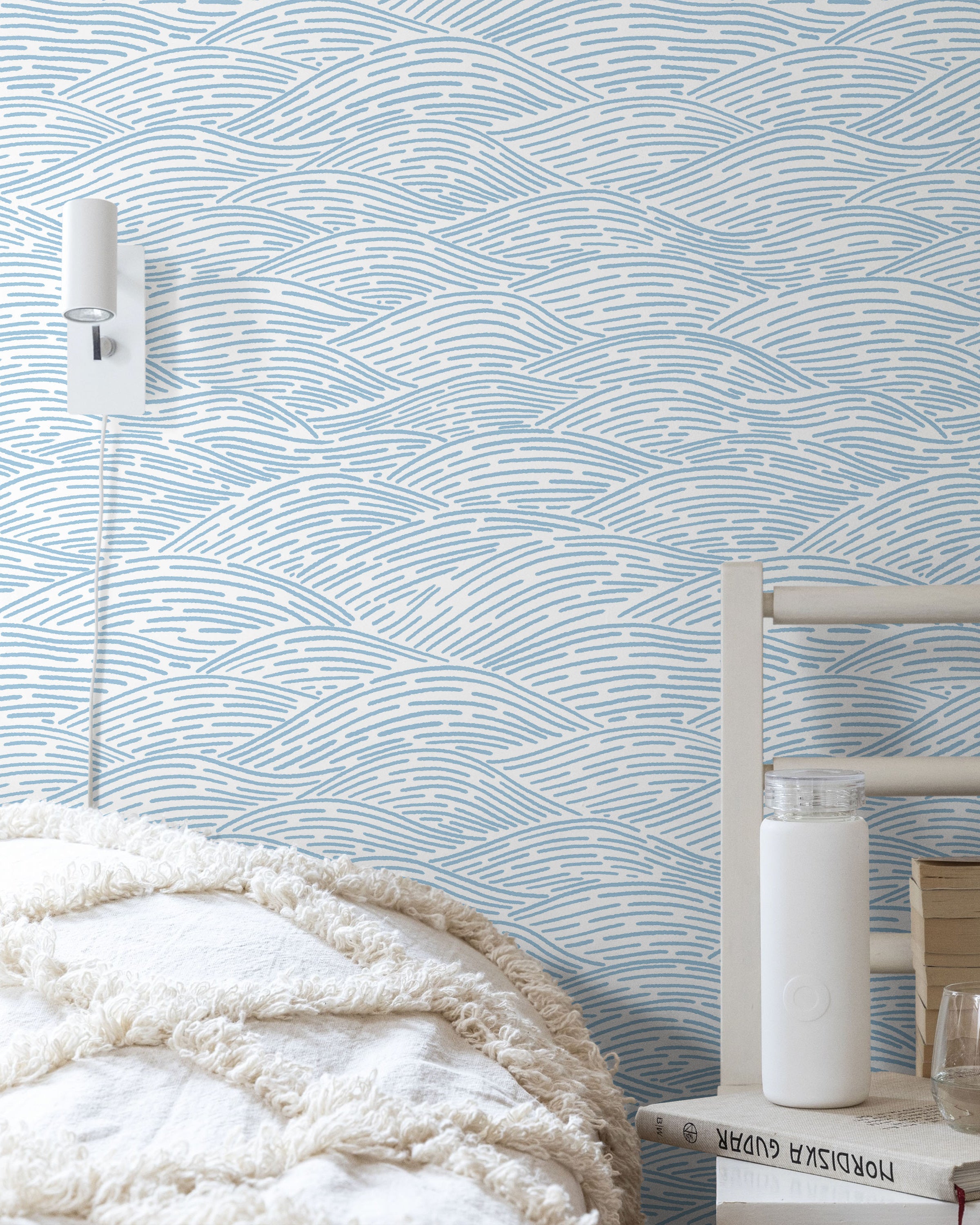 Calm Waves Peel and Stick Wallpaper, Removable Wallpaper, Traditional Wallpaper - Light Blue | DeccoPrint