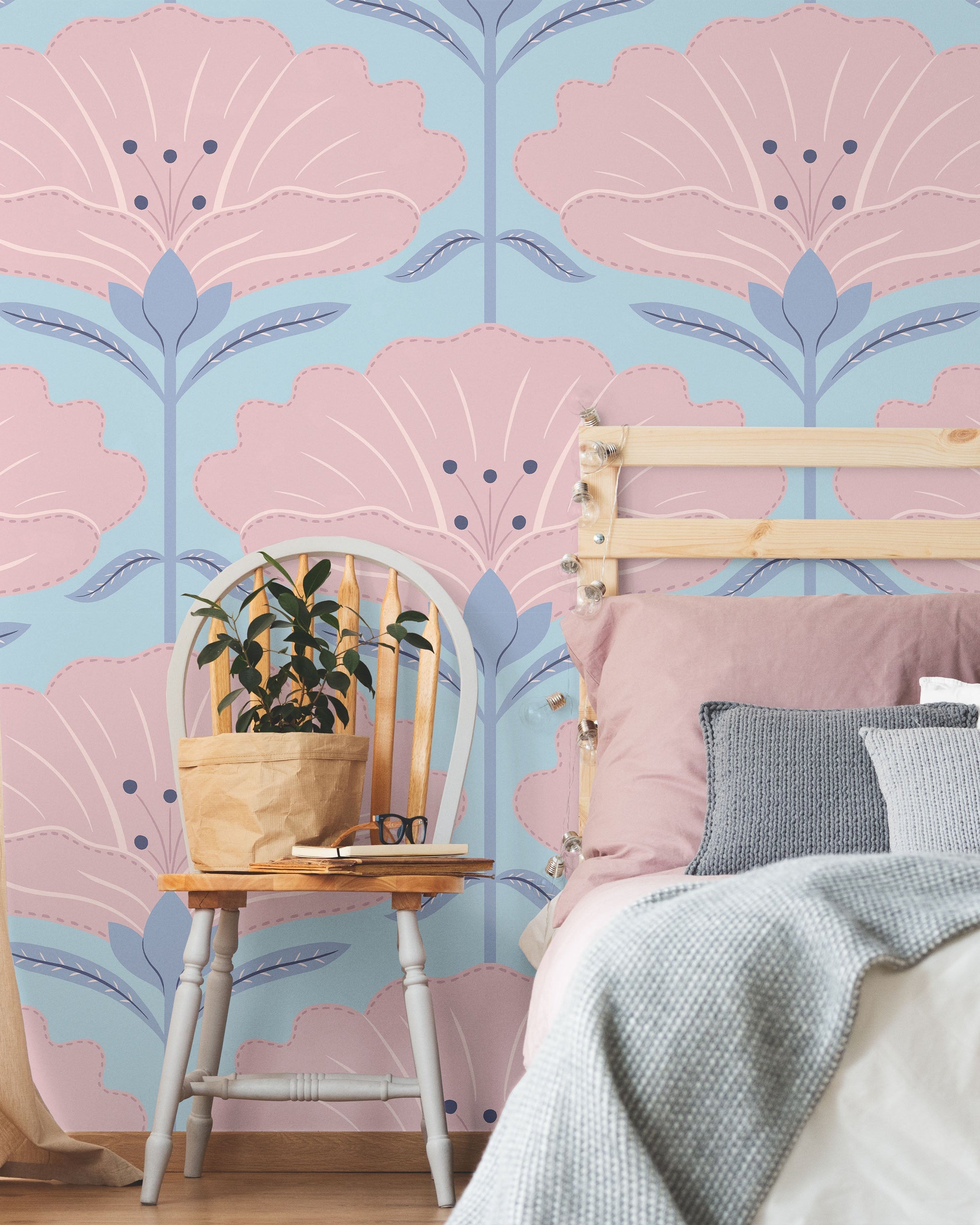 Dreamy Daisies Peel and Stick Wallpaper, Removable Wallpaper, Traditional Wallpaper - Blue | DeccoPrint