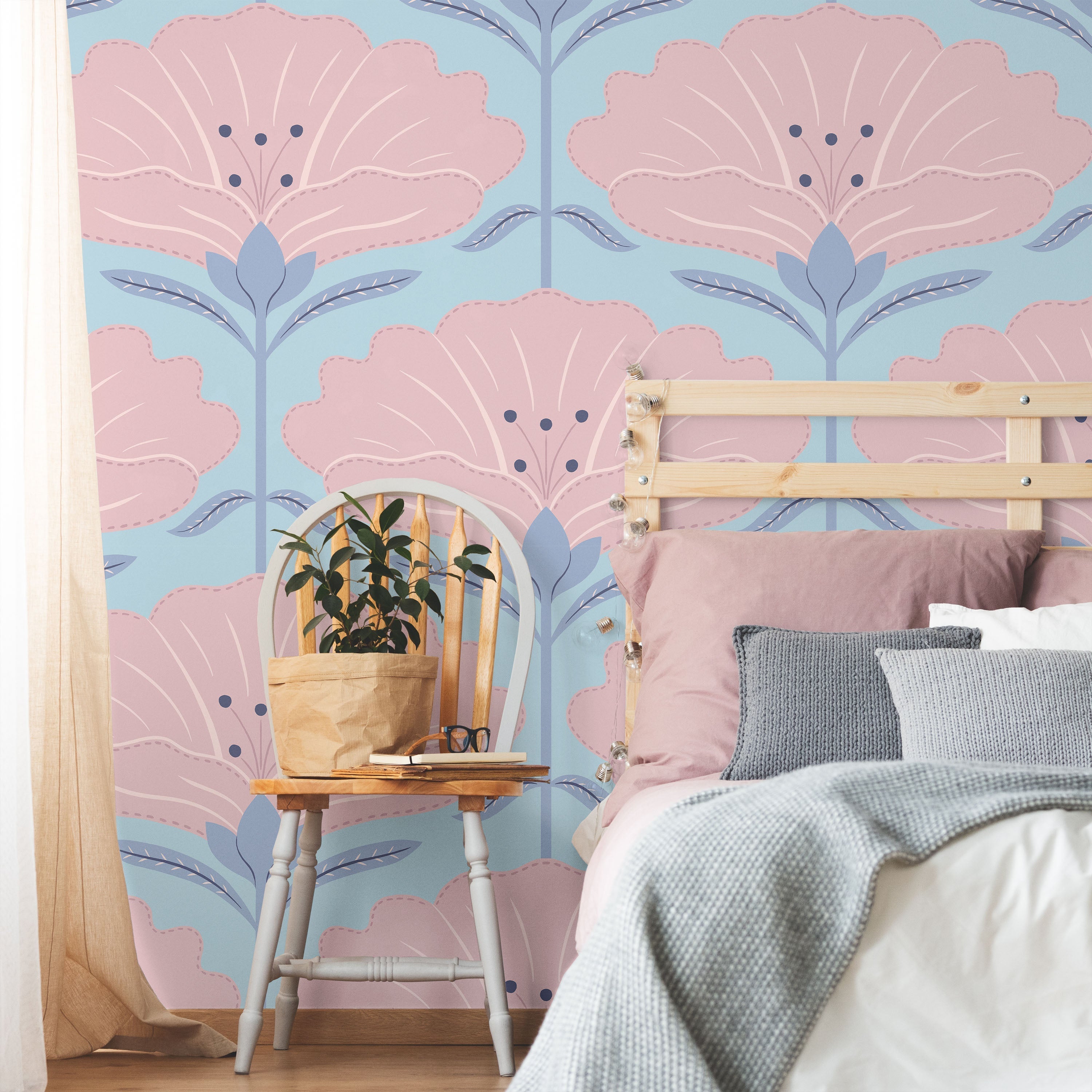 Dreamy Daisies Peel and Stick Wallpaper, Removable Wallpaper, Traditional Wallpaper - Blue | DeccoPrint