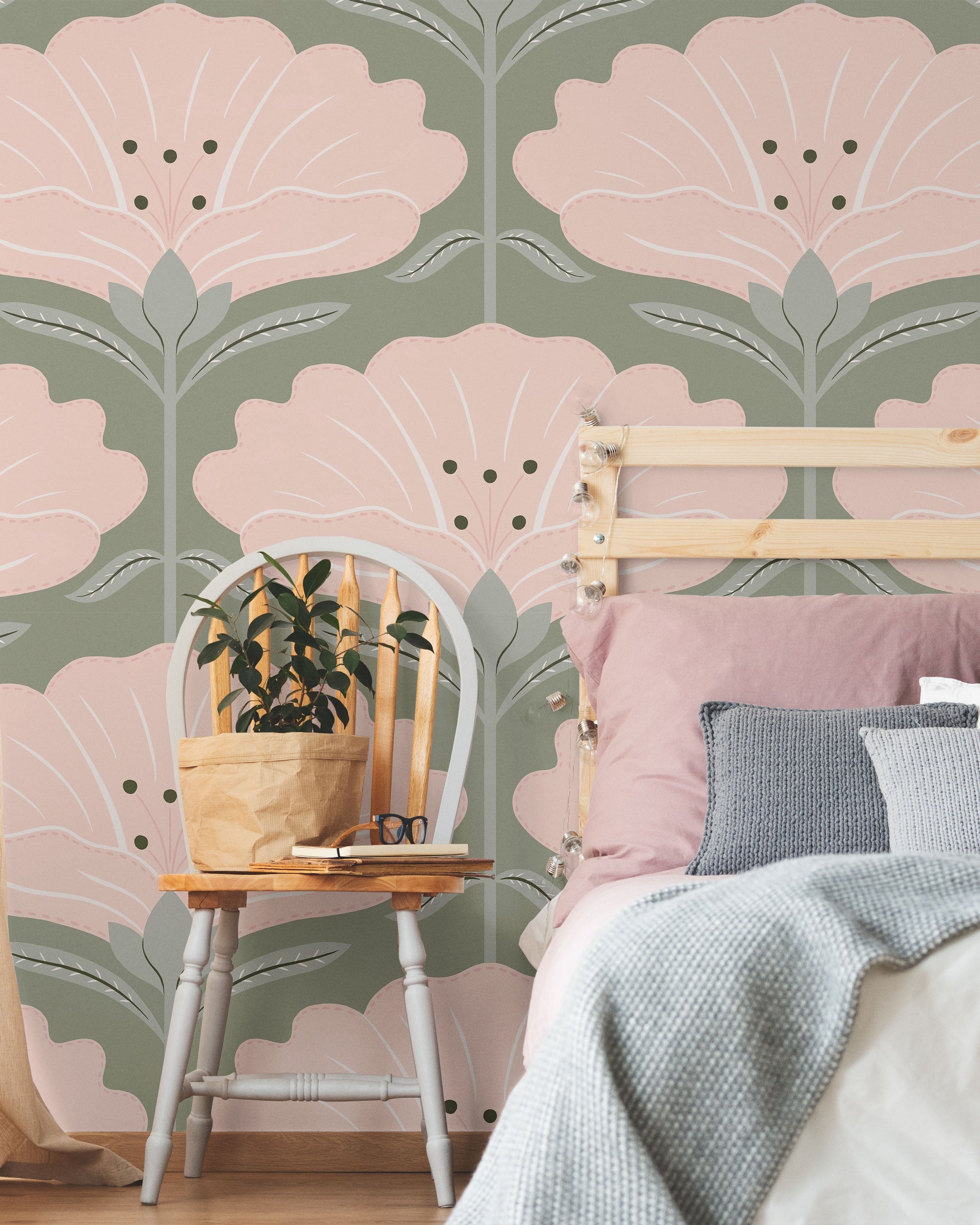 Dreamy Daisies Peel and Stick Wallpaper, Removable Wallpaper, Traditional Wallpaper - Pink | DeccoPrint