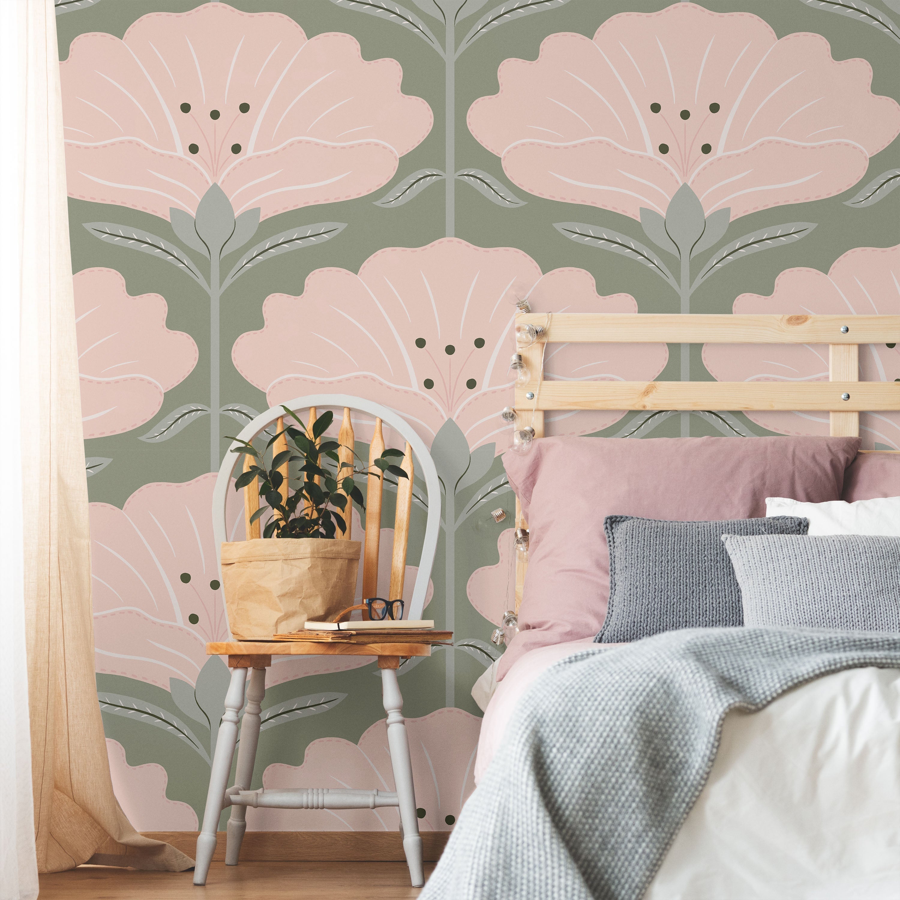 Dreamy Daisies Peel and Stick Wallpaper, Removable Wallpaper, Traditional Wallpaper - Pink | DeccoPrint