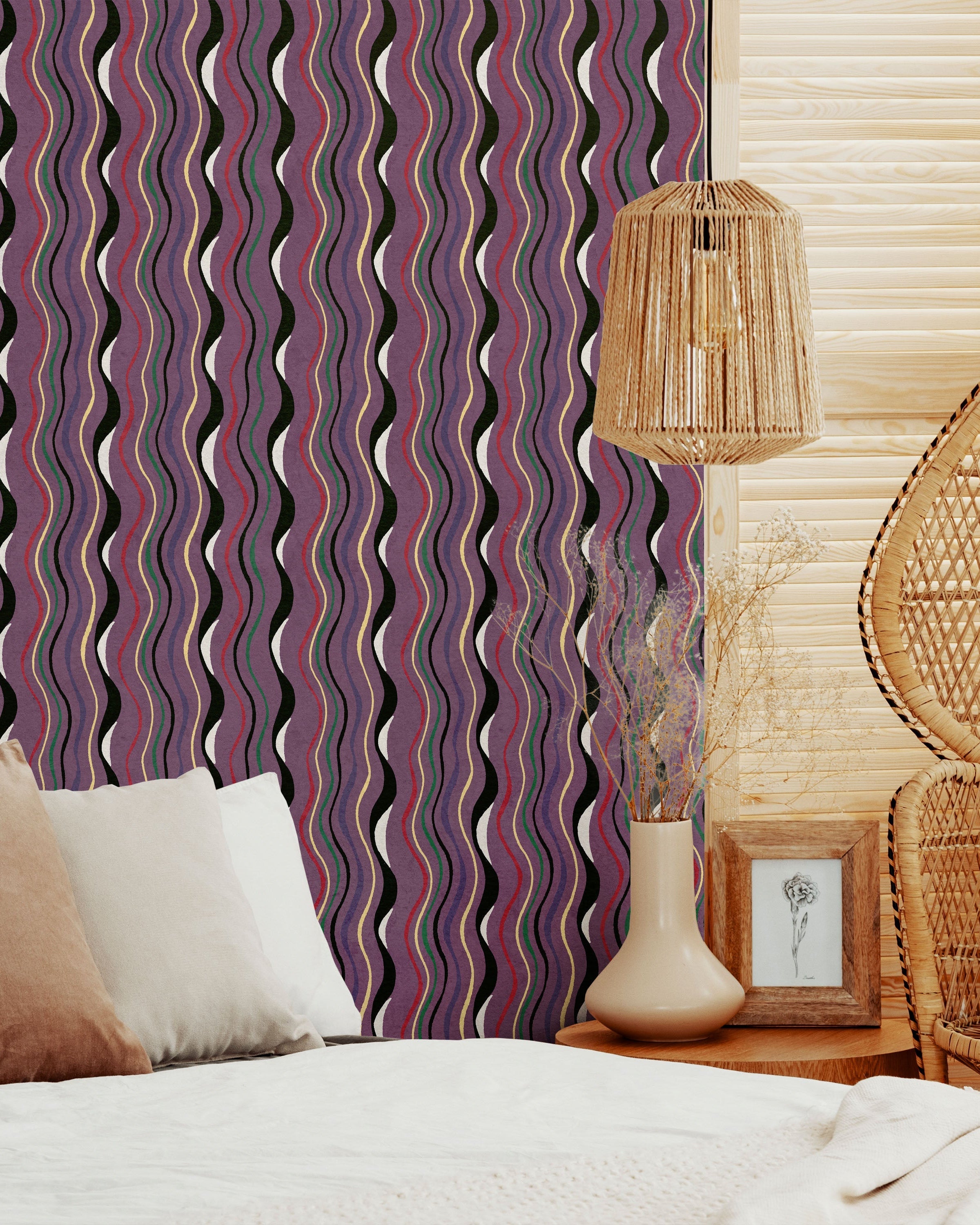 Furuya Korin x Korin Waves Peel and Stick Wallpaper, Removable Wallpaper, Traditional Wallpaper - Dark Purple | DeccoPrint