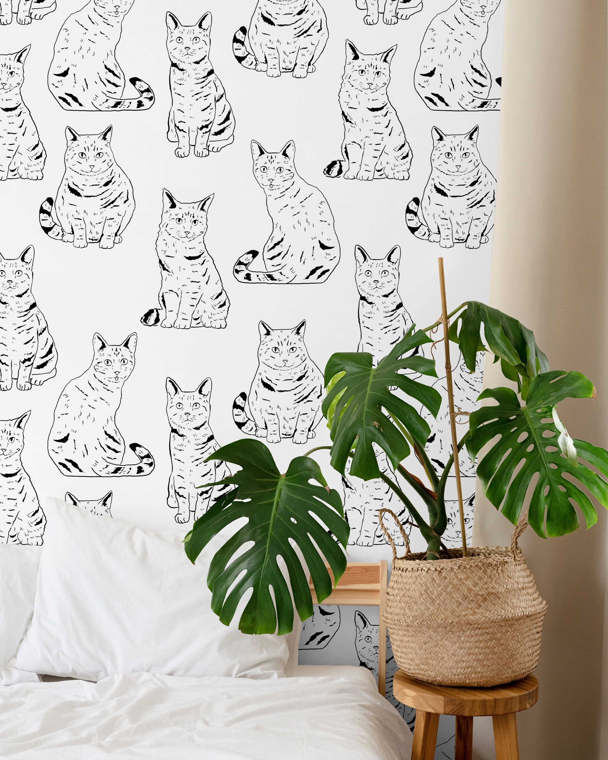 Those Cats Peel and Stick Wallpaper, Removable Wallpaper, Traditional Wallpaper - Black | DeccoPrint
