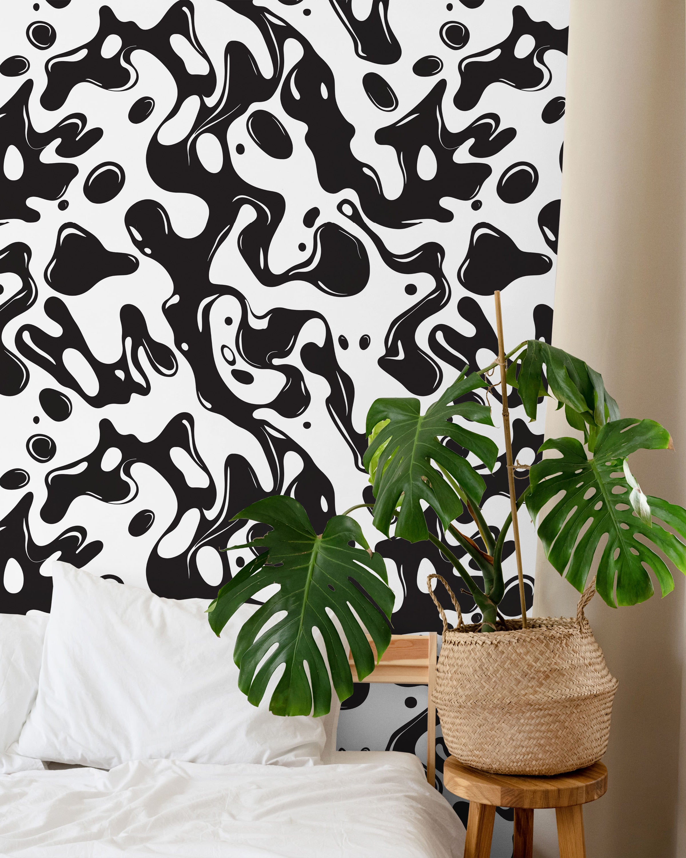 Liquid Splash Peel and Stick Wallpaper, Removable Wallpaper, Traditional Wallpaper - Black | DeccoPrint