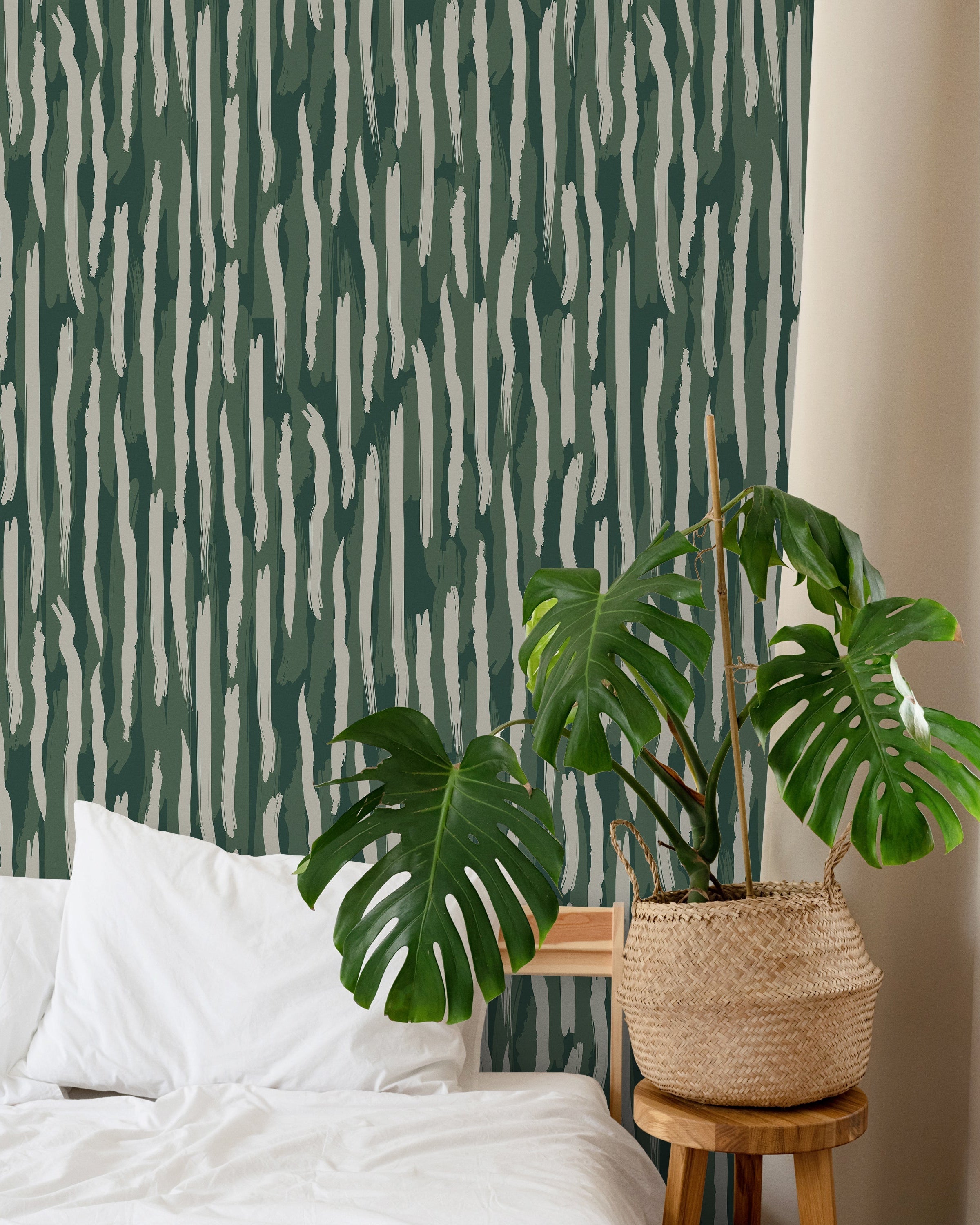 Brush Palette Peel and Stick Wallpaper, Removable Wallpaper, Traditional Wallpaper - Green | DeccoPrint