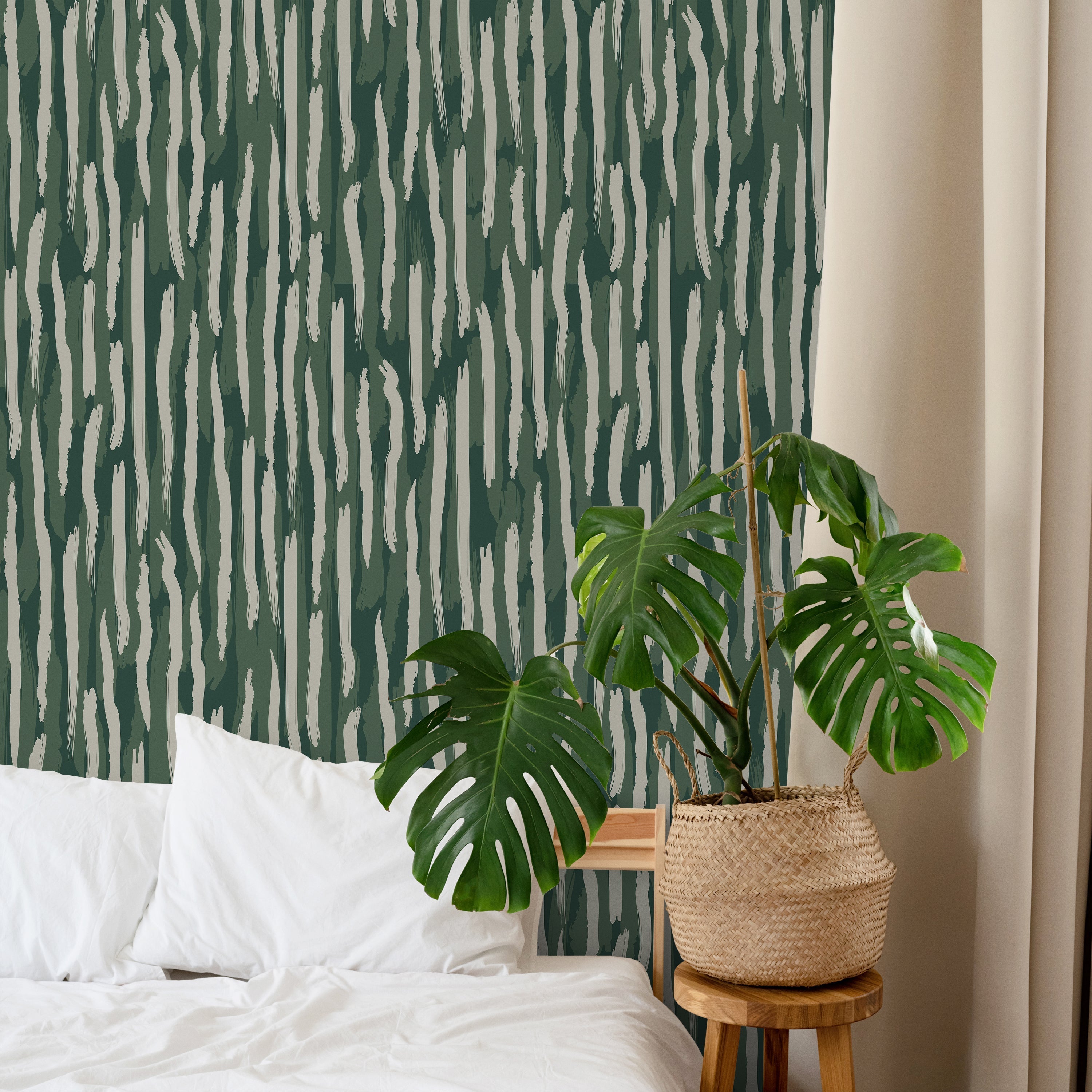 Brush Palette Peel and Stick Wallpaper, Removable Wallpaper, Traditional Wallpaper - Green | DeccoPrint