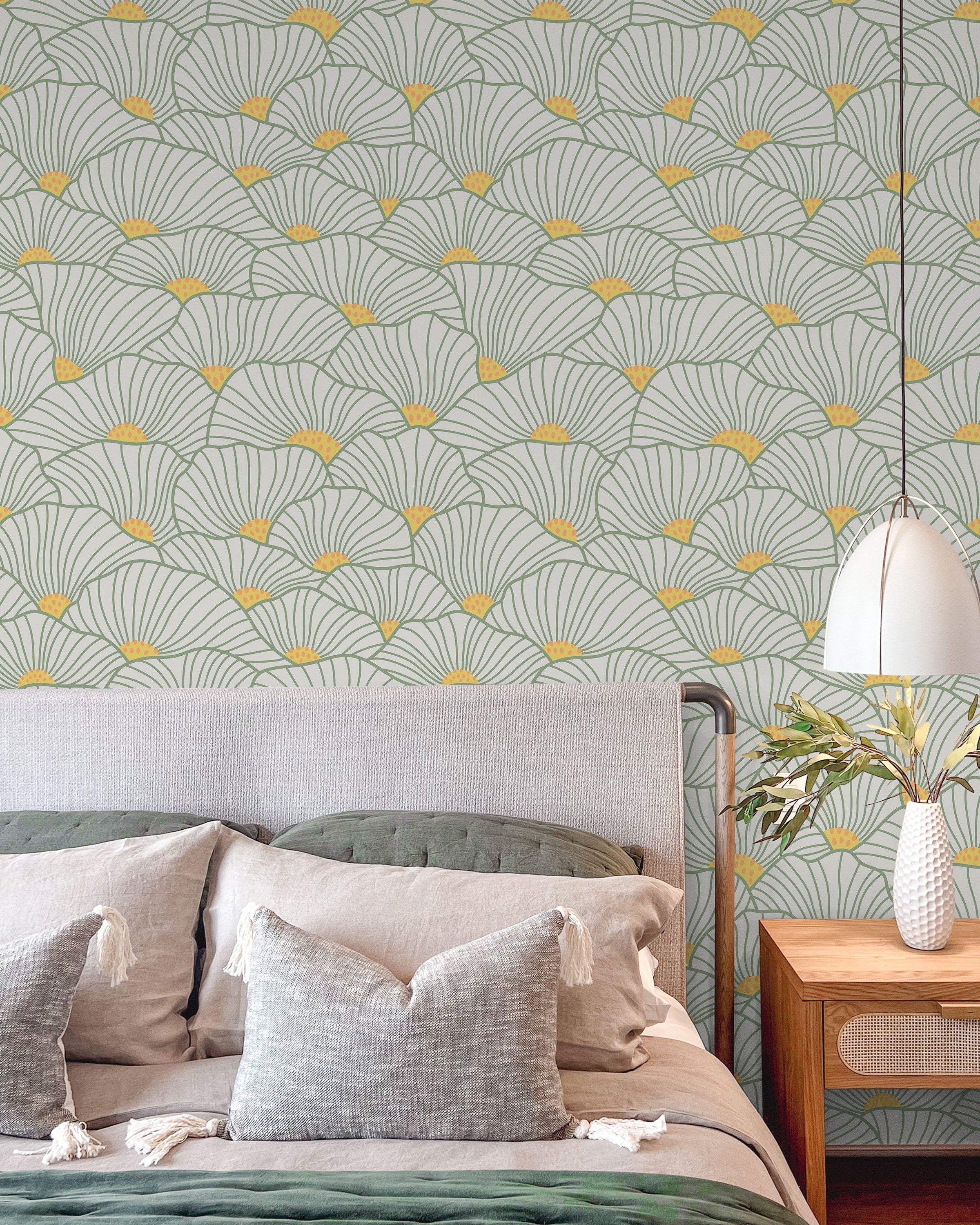 Modern Floral Peel and Stick Wallpaper, Removable Wallpaper, Traditional Wallpaper - Lime | DeccoPrint