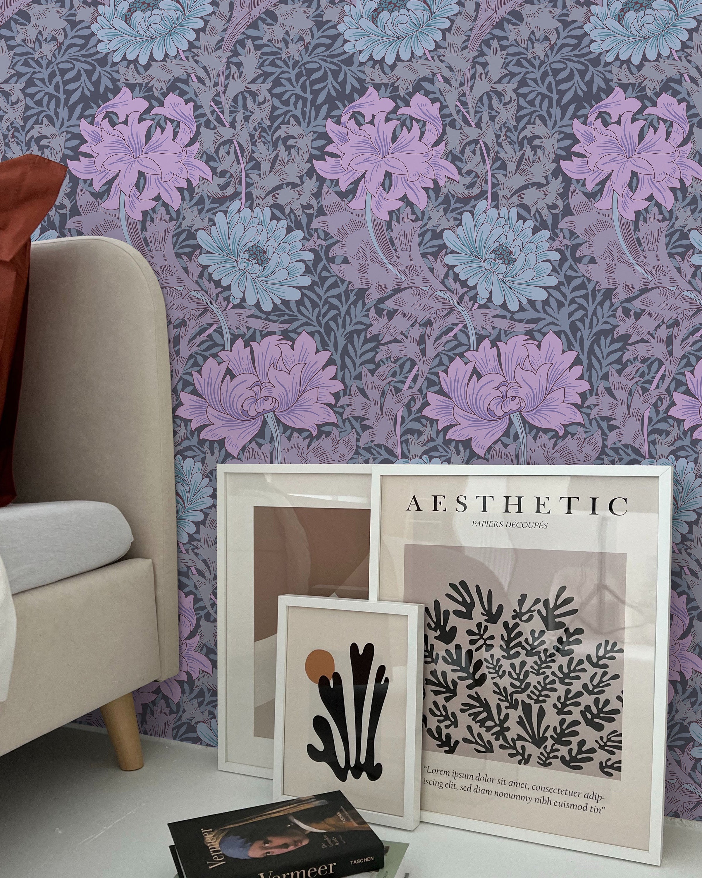 William Morris X Chrysanthemum Peel and Stick Wallpaper, Removable Wallpaper, Traditional Wallpaper - Lilac | DeccoPrint