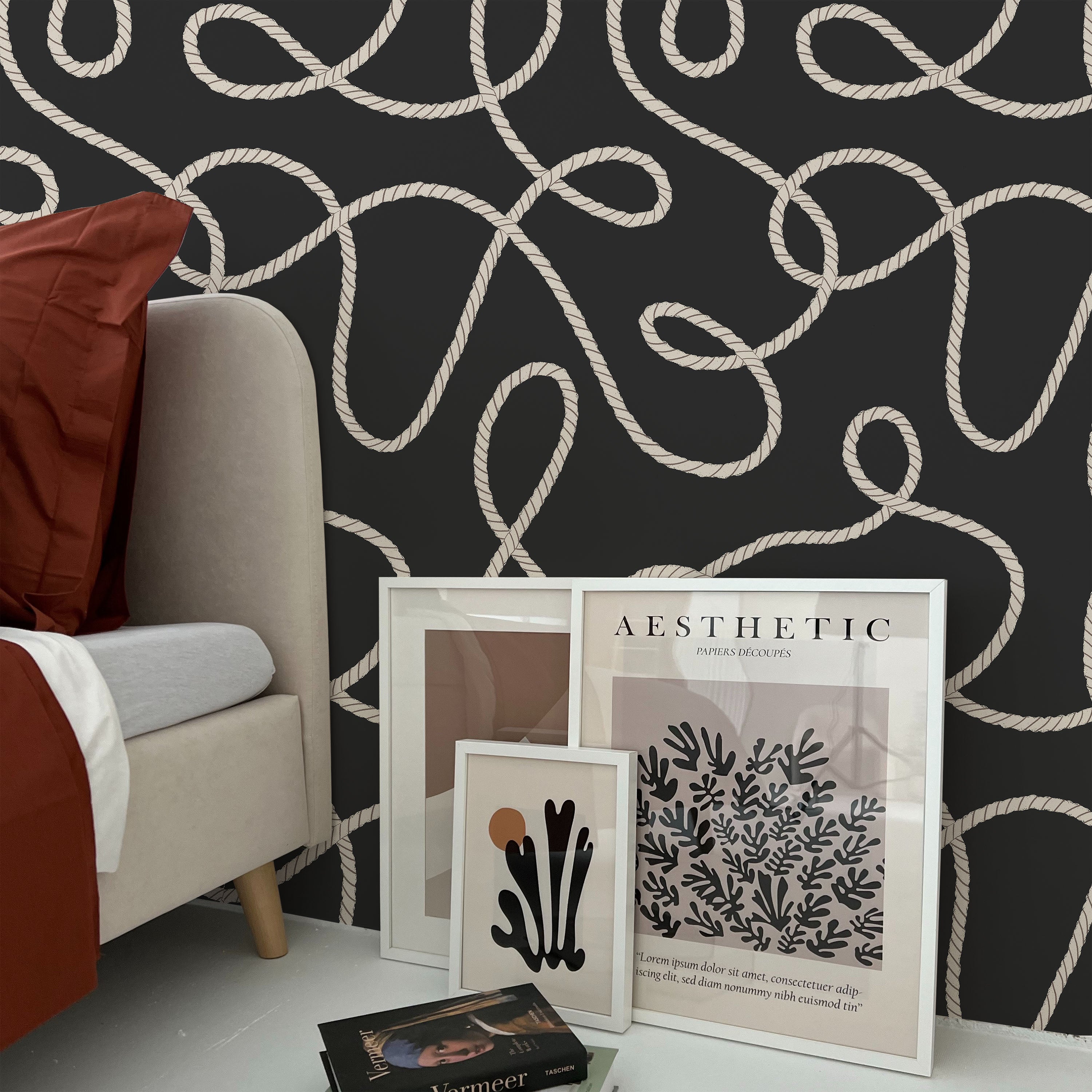 Twist and Tangle Peel and Stick Wallpaper, Removable Wallpaper, Traditional Wallpaper - Dark Gray | DeccoPrint