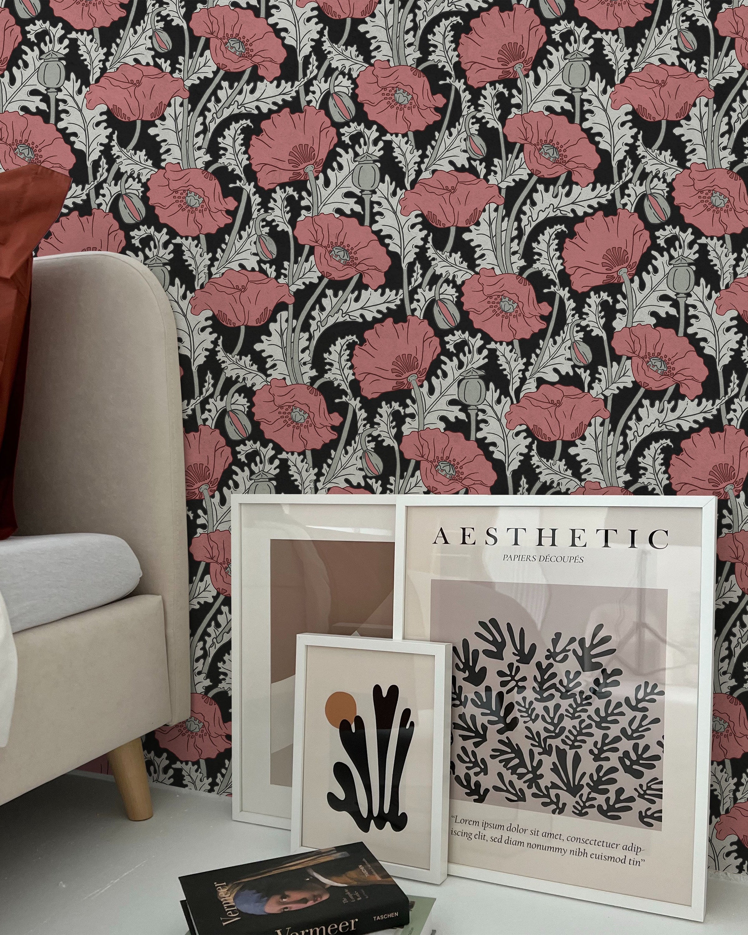 Maurice Pillard Verneuil x Poppy Peel and Stick Wallpaper, Removable Wallpaper, Traditional Wallpaper - Midnight Garden | DeccoPrint