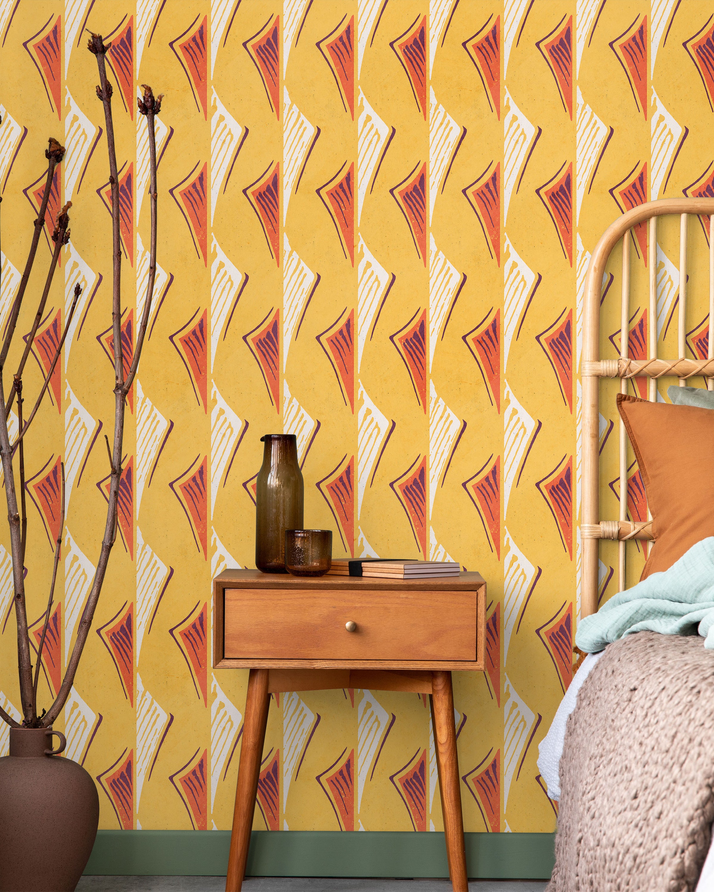 Furuya Korin x Dancing Fans Peel and Stick Wallpaper, Removable Wallpaper, Traditional Wallpaper - Light Orange | DeccoPrint