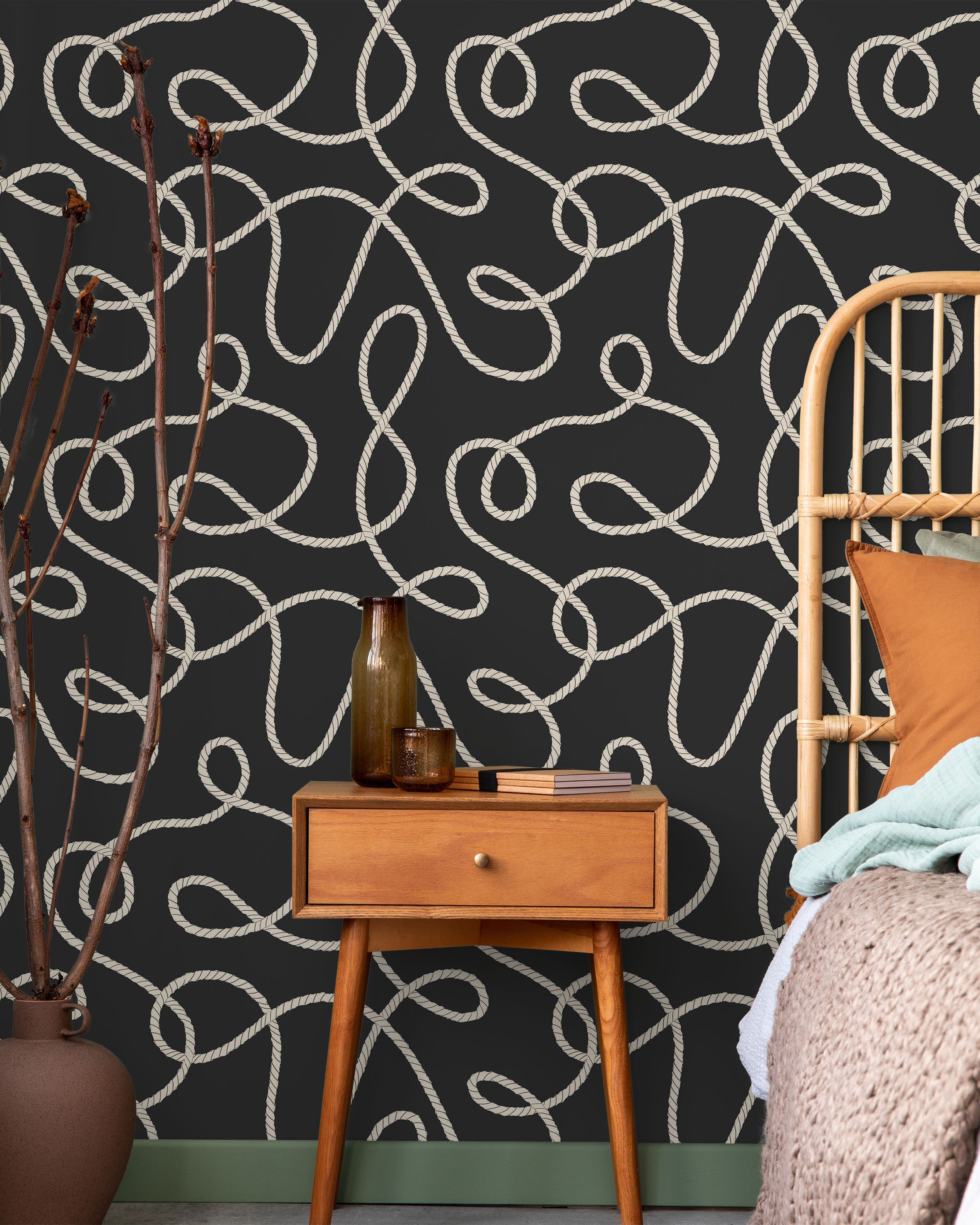 Twist and Tangle Peel and Stick Wallpaper, Removable Wallpaper, Traditional Wallpaper - Dark Gray | DeccoPrint