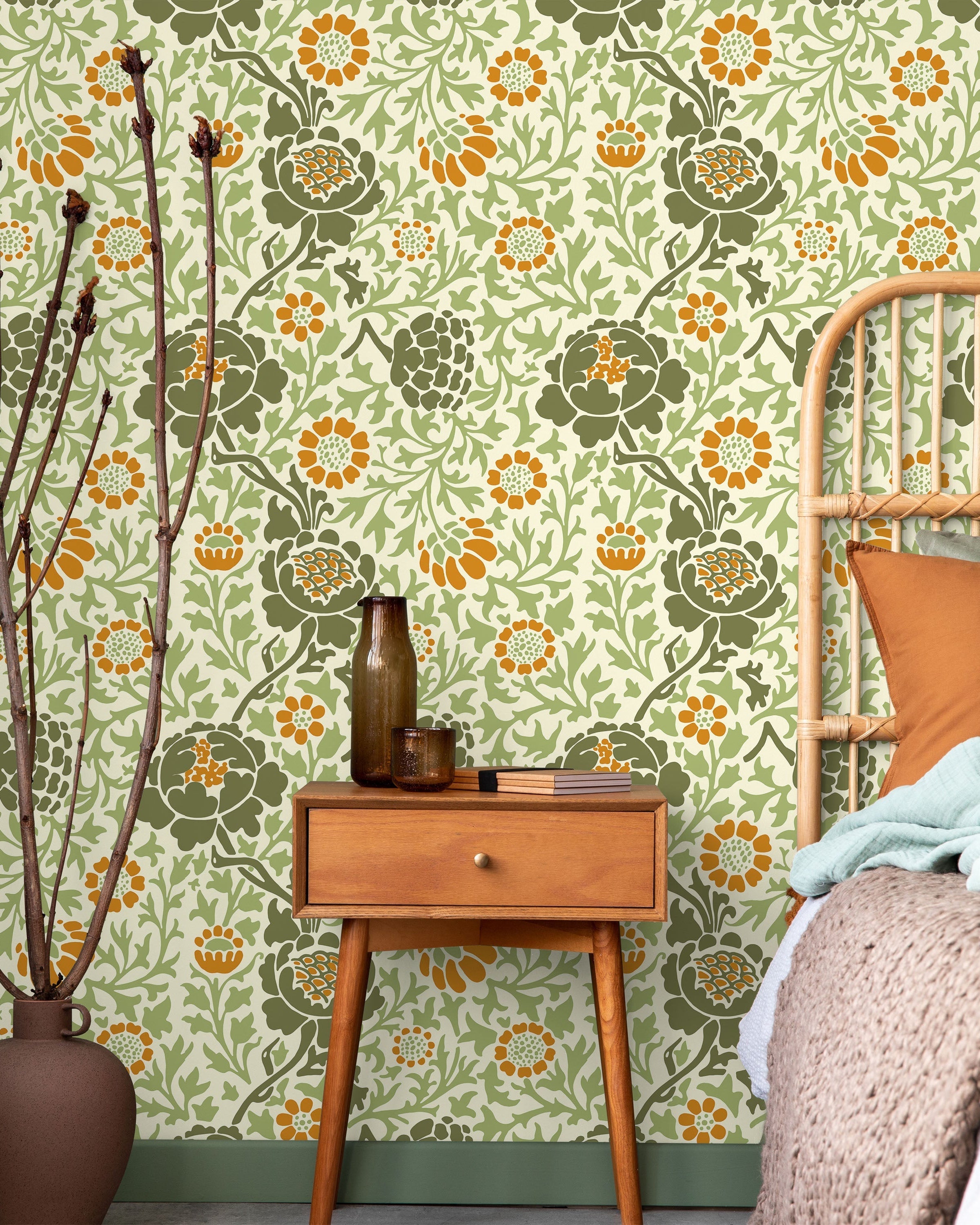 William Morris X Grafton (1883) Peel and Stick Wallpaper, Removable Wallpaper, Traditional Wallpaper - Green | DeccoPrint