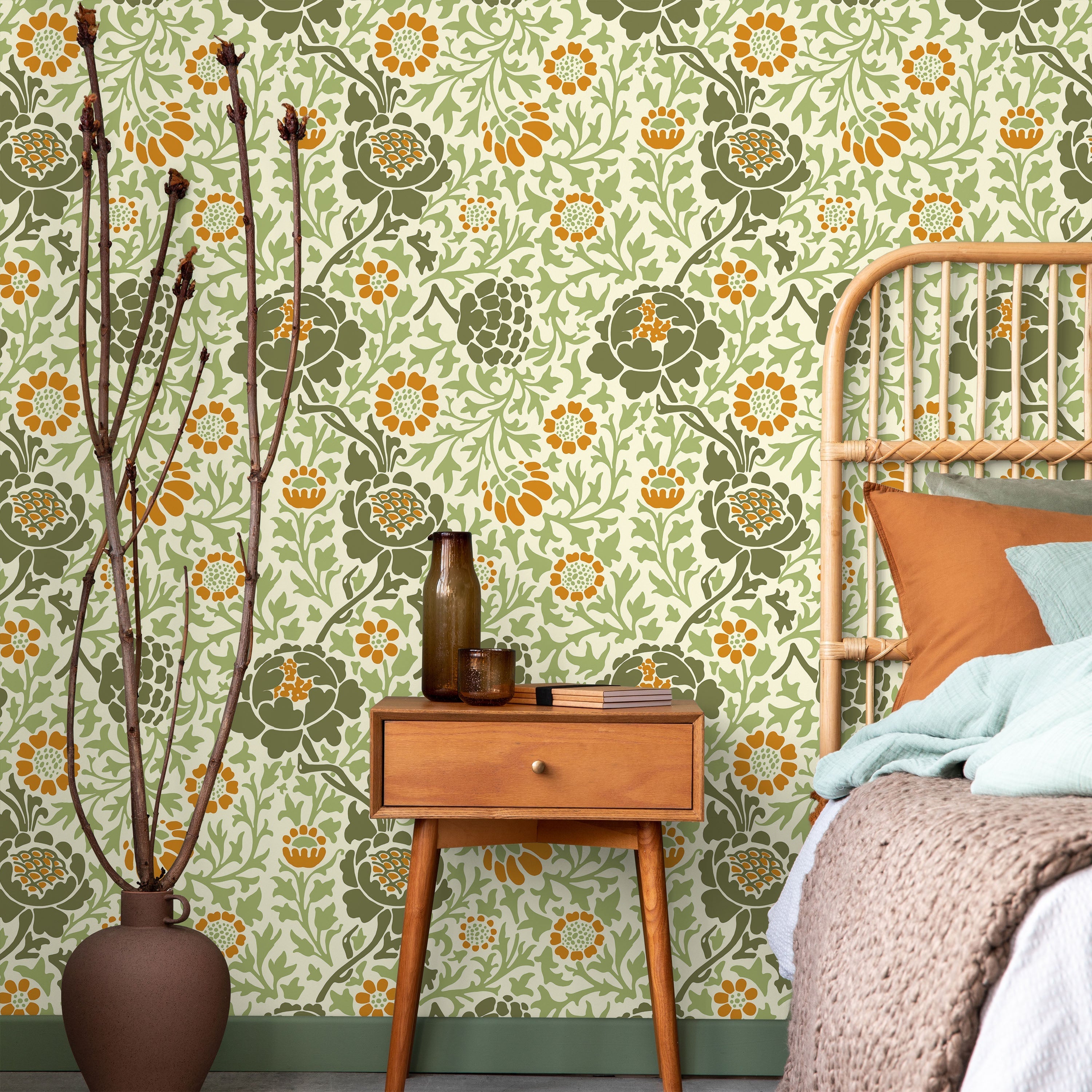 William Morris X Grafton (1883) Peel and Stick Wallpaper, Removable Wallpaper, Traditional Wallpaper - Green | DeccoPrint