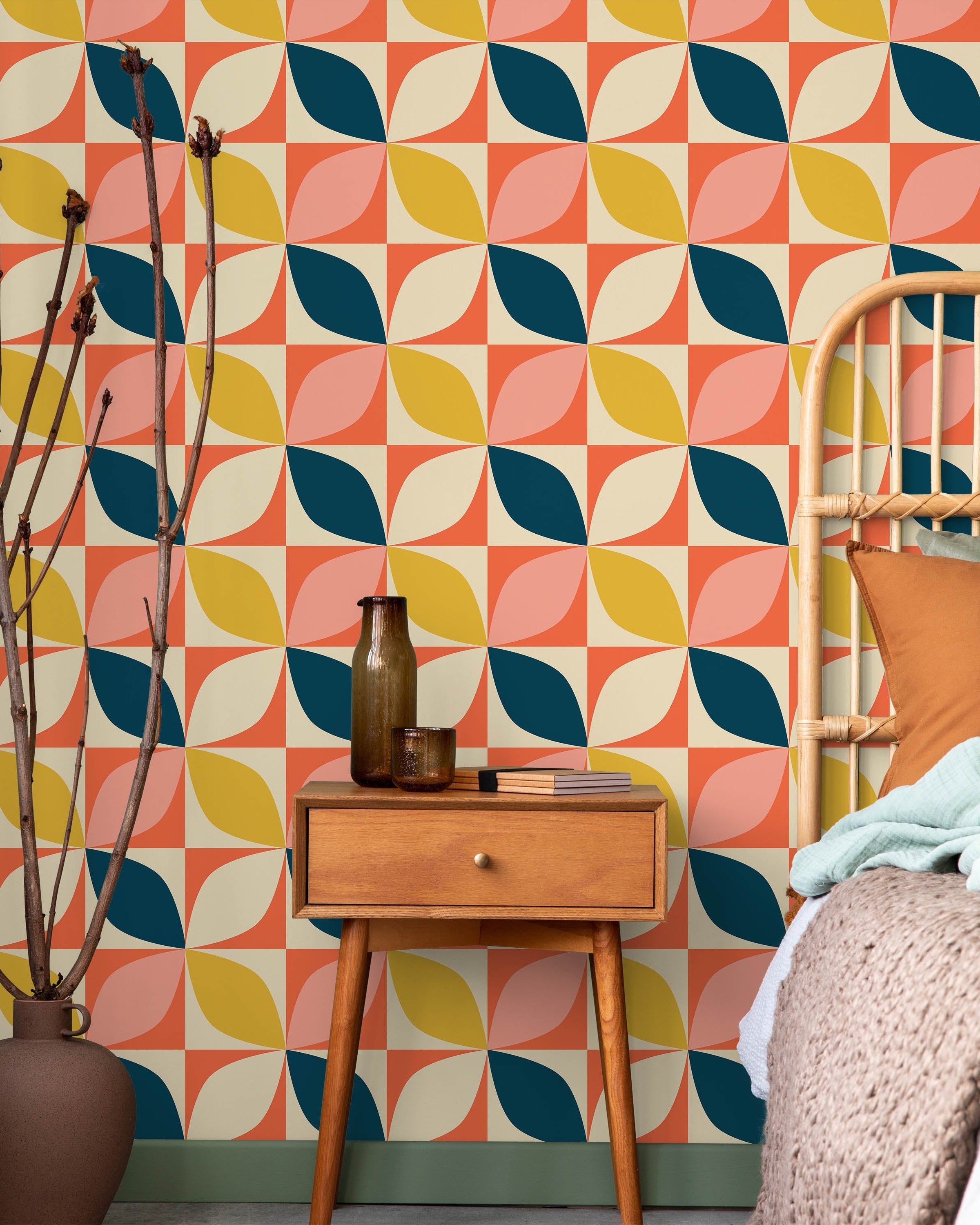 Geometric Bauhaus Peel and Stick Wallpaper, Removable Wallpaper, Traditional Wallpaper - Orange | DeccoPrint