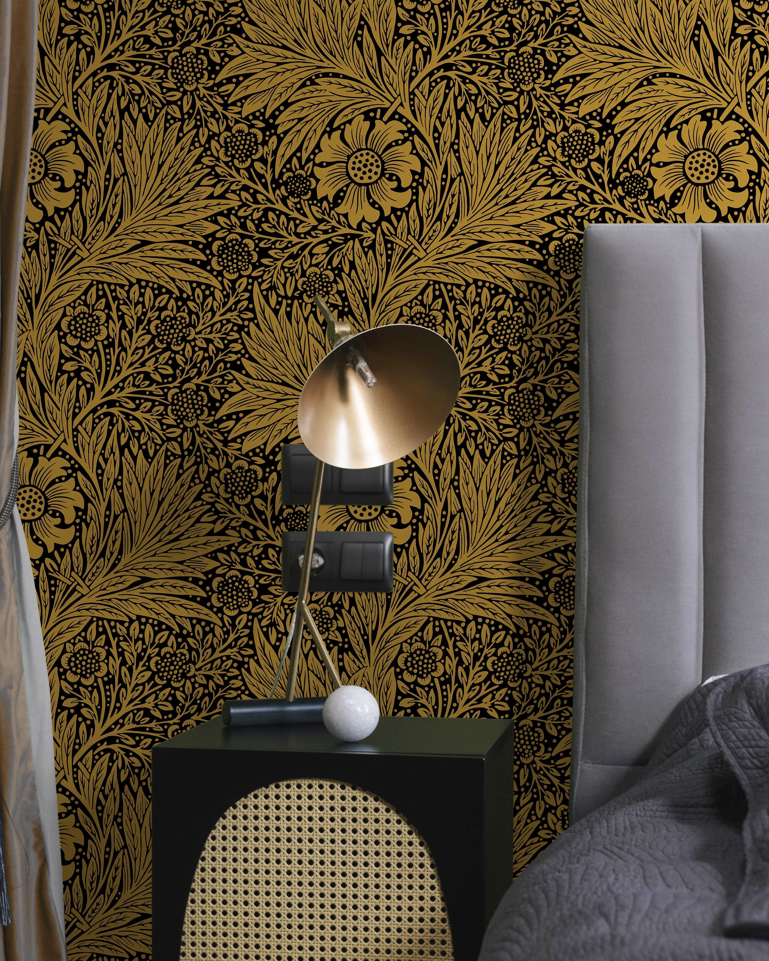 William Morris X Marigold Peel and Stick Wallpaper, Removable Wallpaper, Traditional Wallpaper - Gold | DeccoPrint