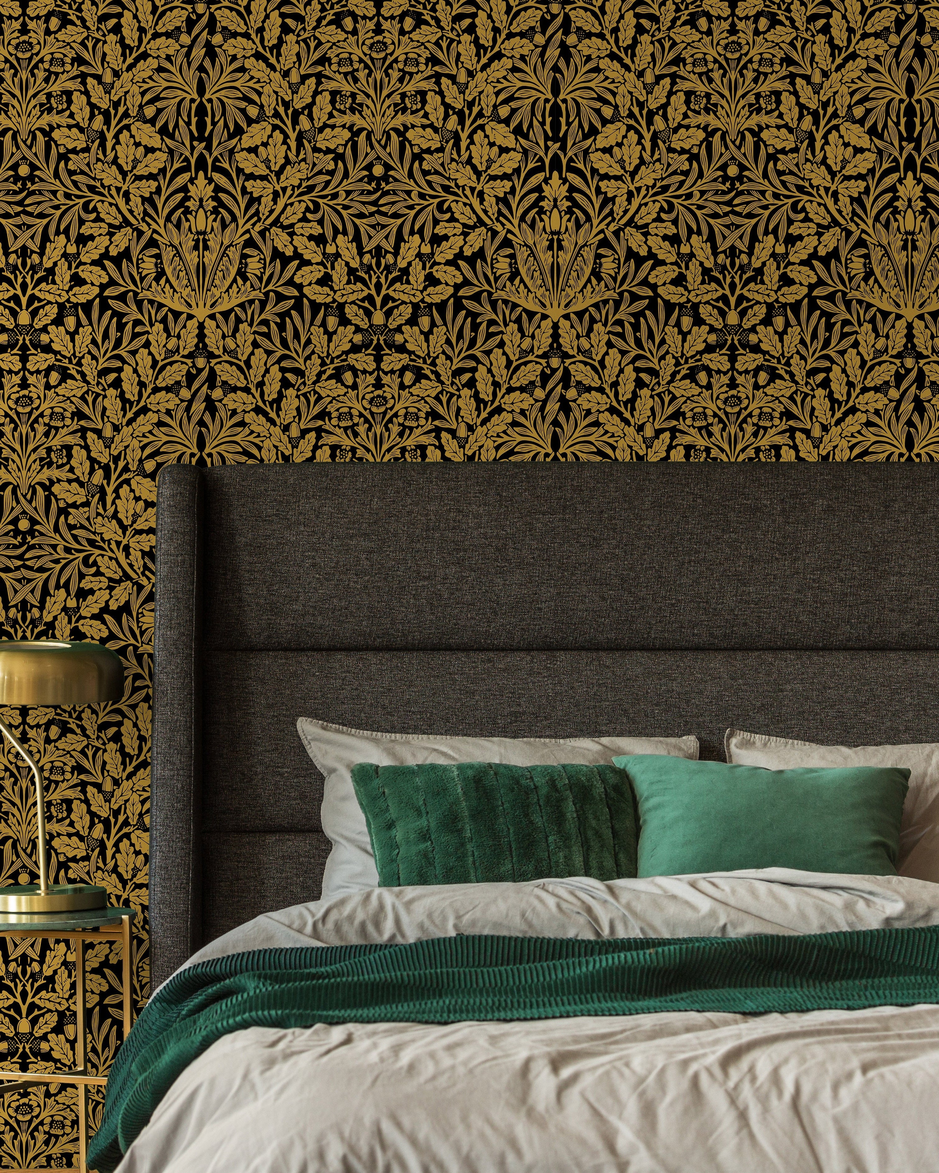 William Morris X Acorn Peel and Stick Wallpaper, Removable Wallpaper, Traditional Wallpaper - Gold | DeccoPrint