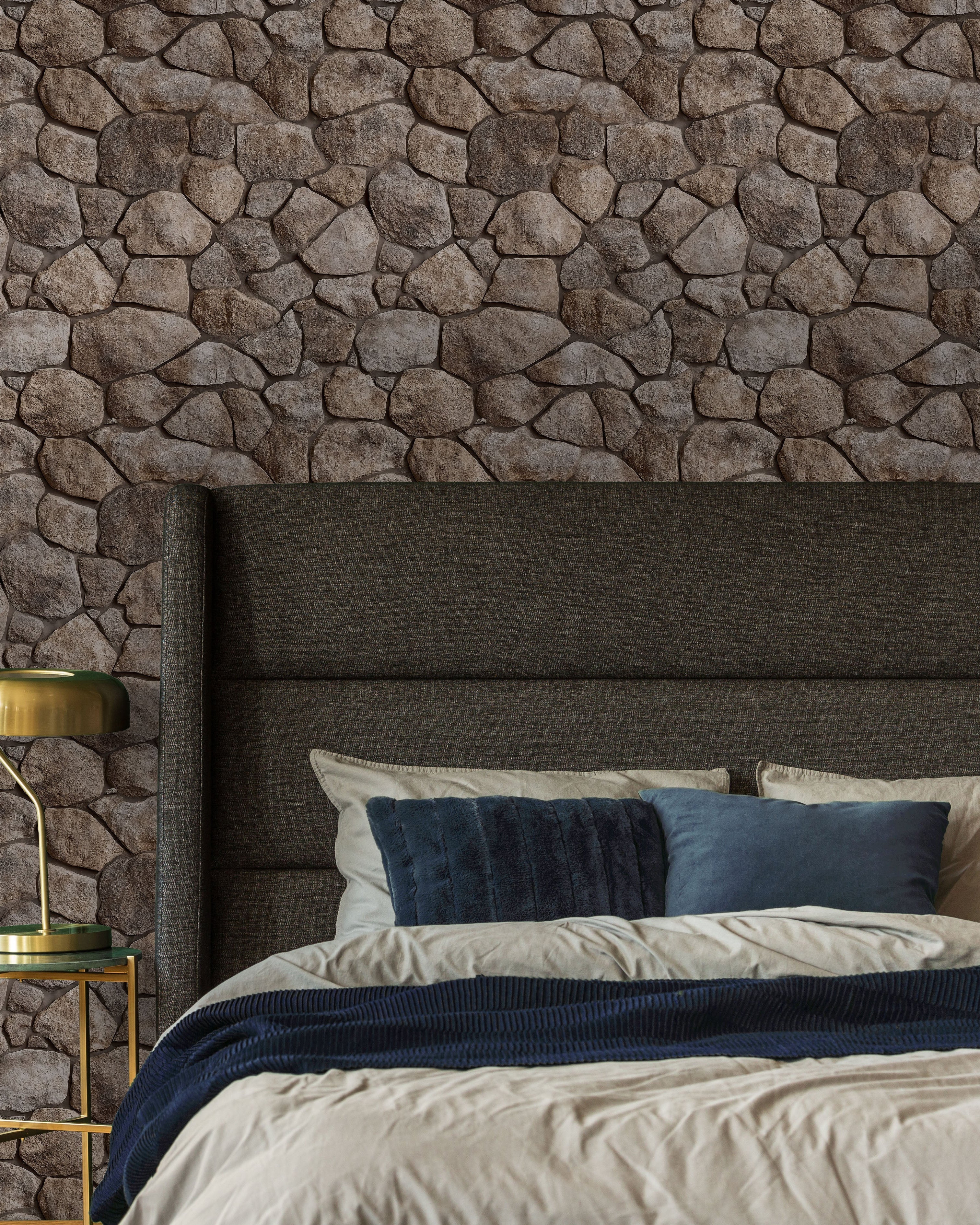 Urban Masonry Peel and Stick Wallpaper, Removable Wallpaper, Traditional Wallpaper - Brown Stones | DeccoPrint