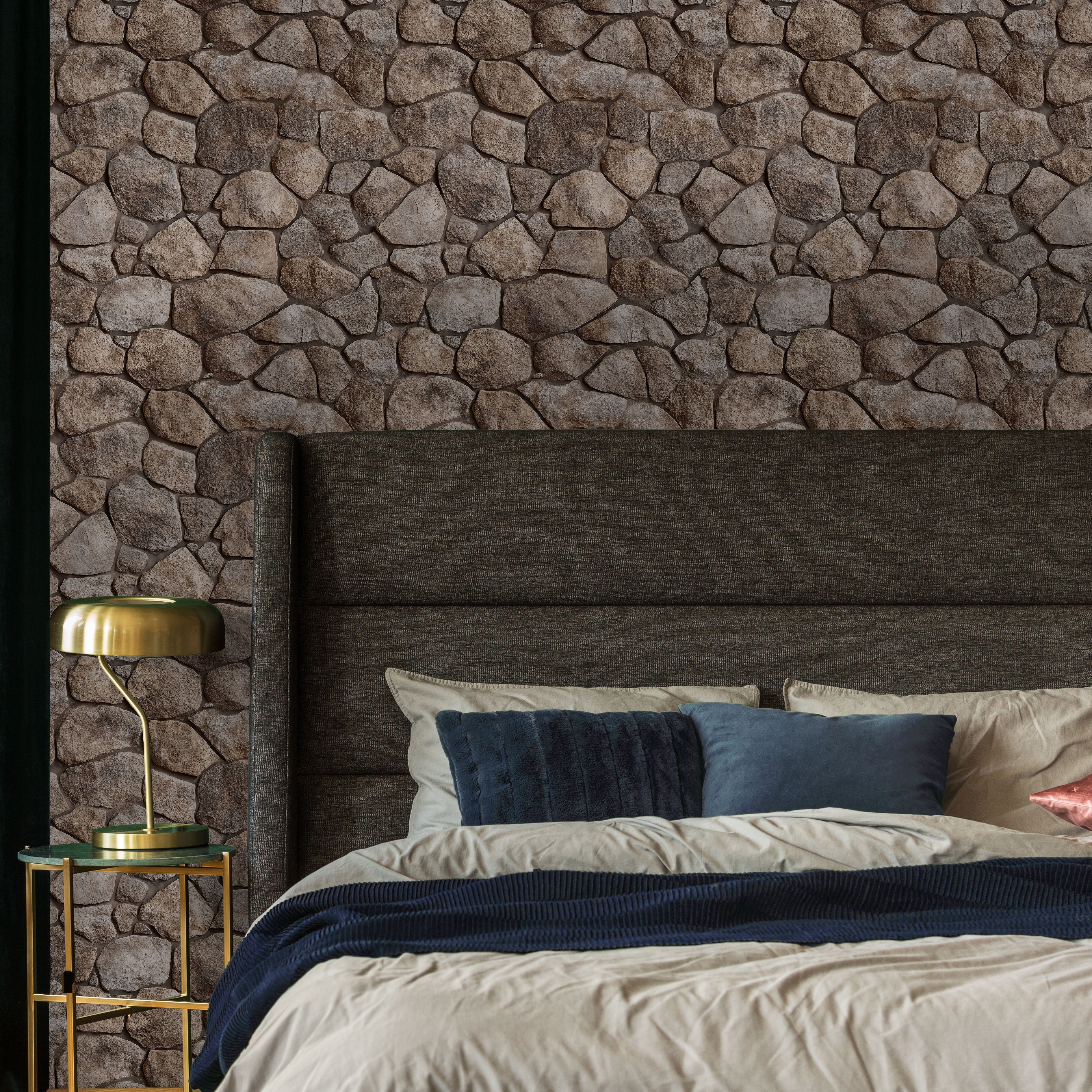 Urban Masonry Peel and Stick Wallpaper, Removable Wallpaper, Traditional Wallpaper - Brown Stones | DeccoPrint