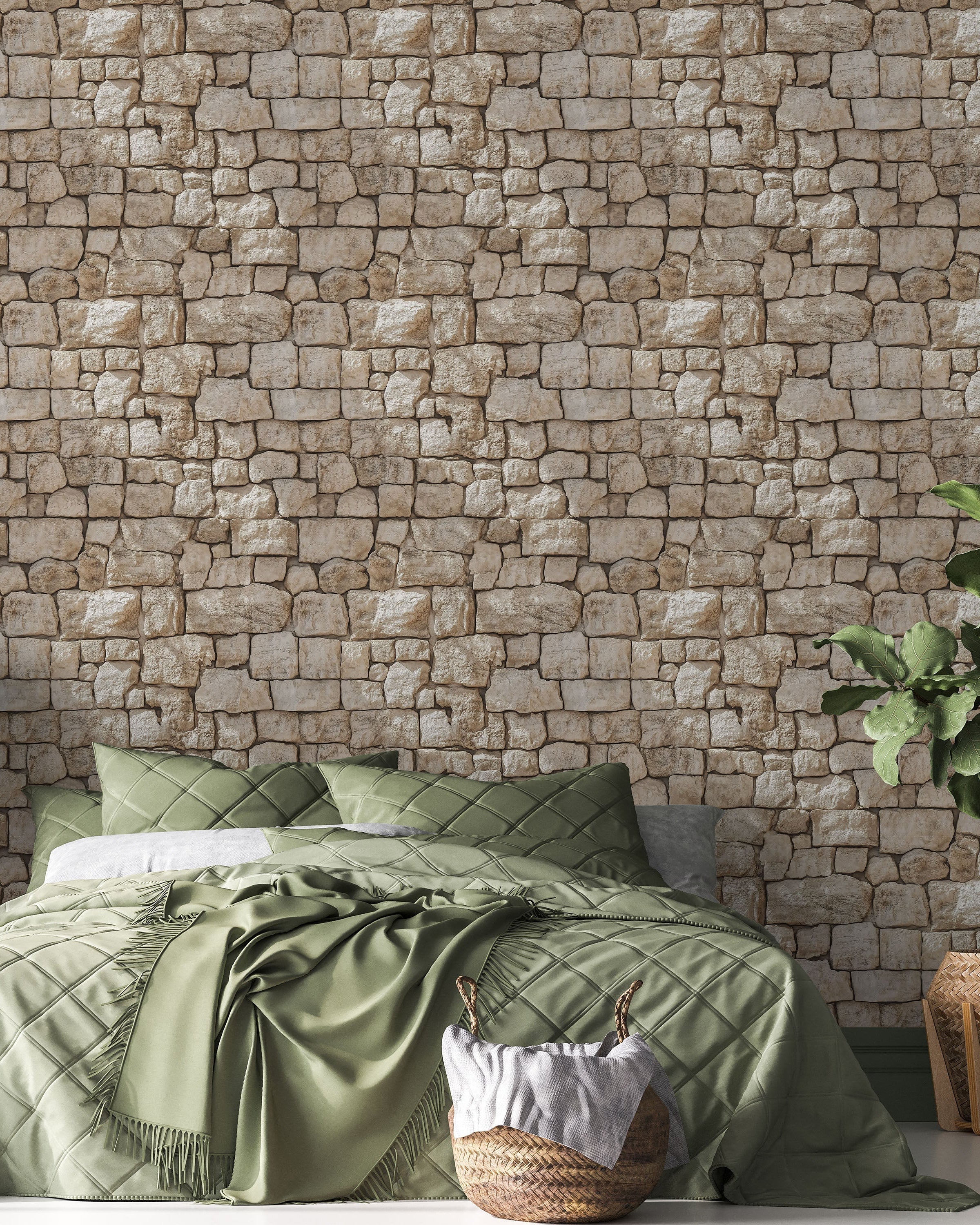 Urban Masonry Peel and Stick Wallpaper, Removable Wallpaper, Traditional Wallpaper - Sandstone Beige | DeccoPrint