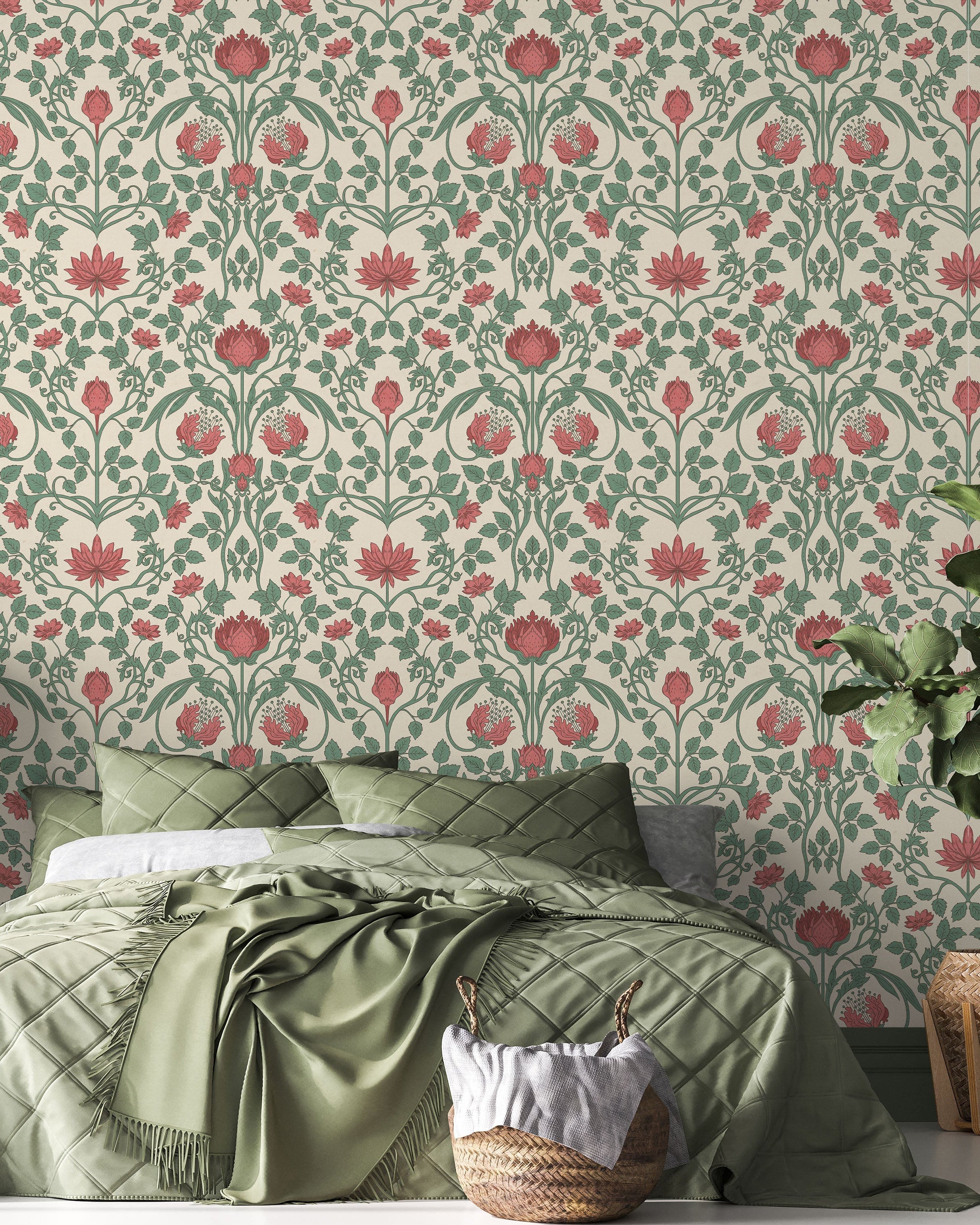 Art Nouveau Peel and Stick Wallpaper, Removable Wallpaper, Traditional Wallpaper - Warm Pink | DeccoPrint