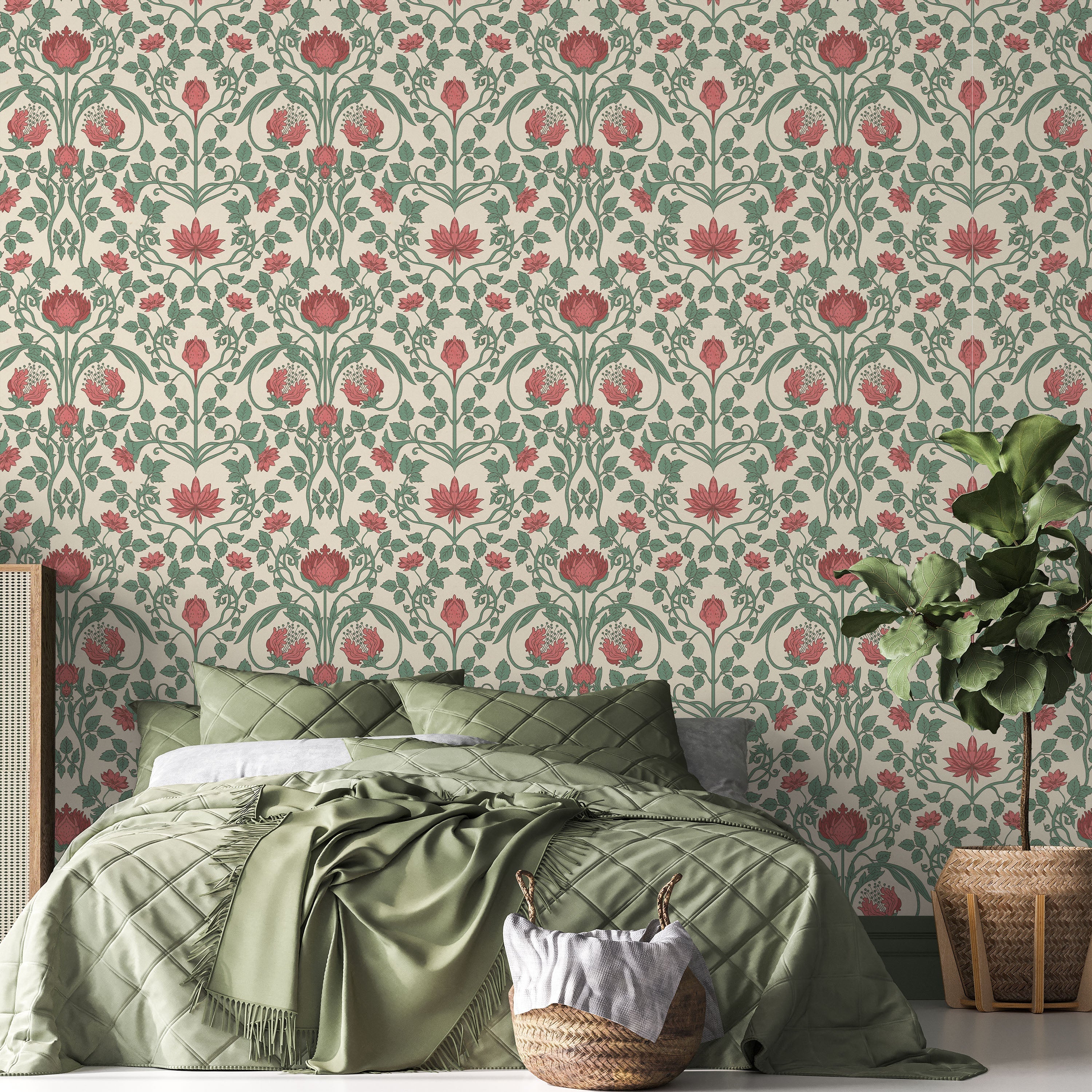 Art Nouveau Peel and Stick Wallpaper, Removable Wallpaper, Traditional Wallpaper - Warm Pink | DeccoPrint