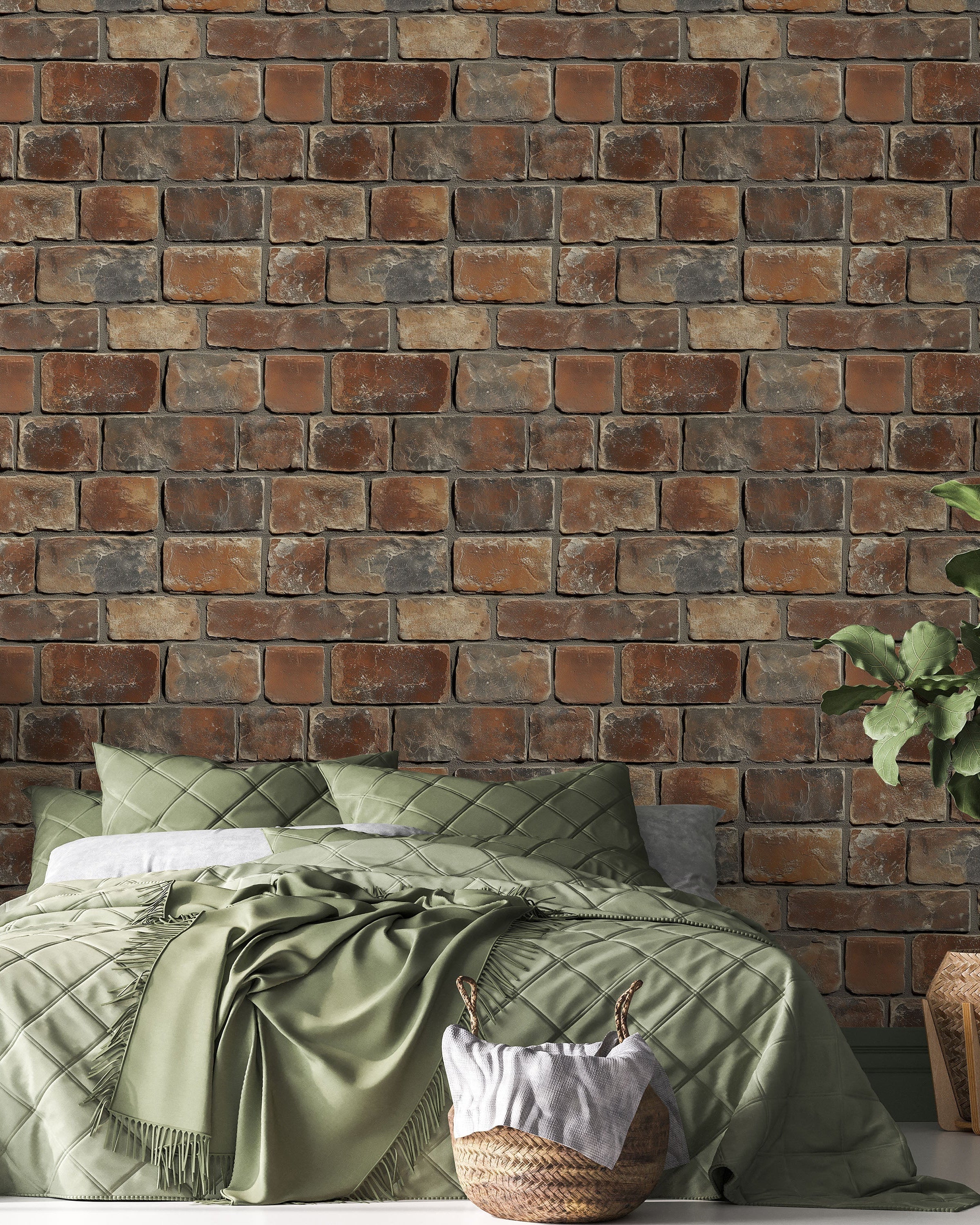 Urban Masonry Peel and Stick Wallpaper, Removable Wallpaper, Traditional Wallpaper - Rust Brown Bricks | DeccoPrint