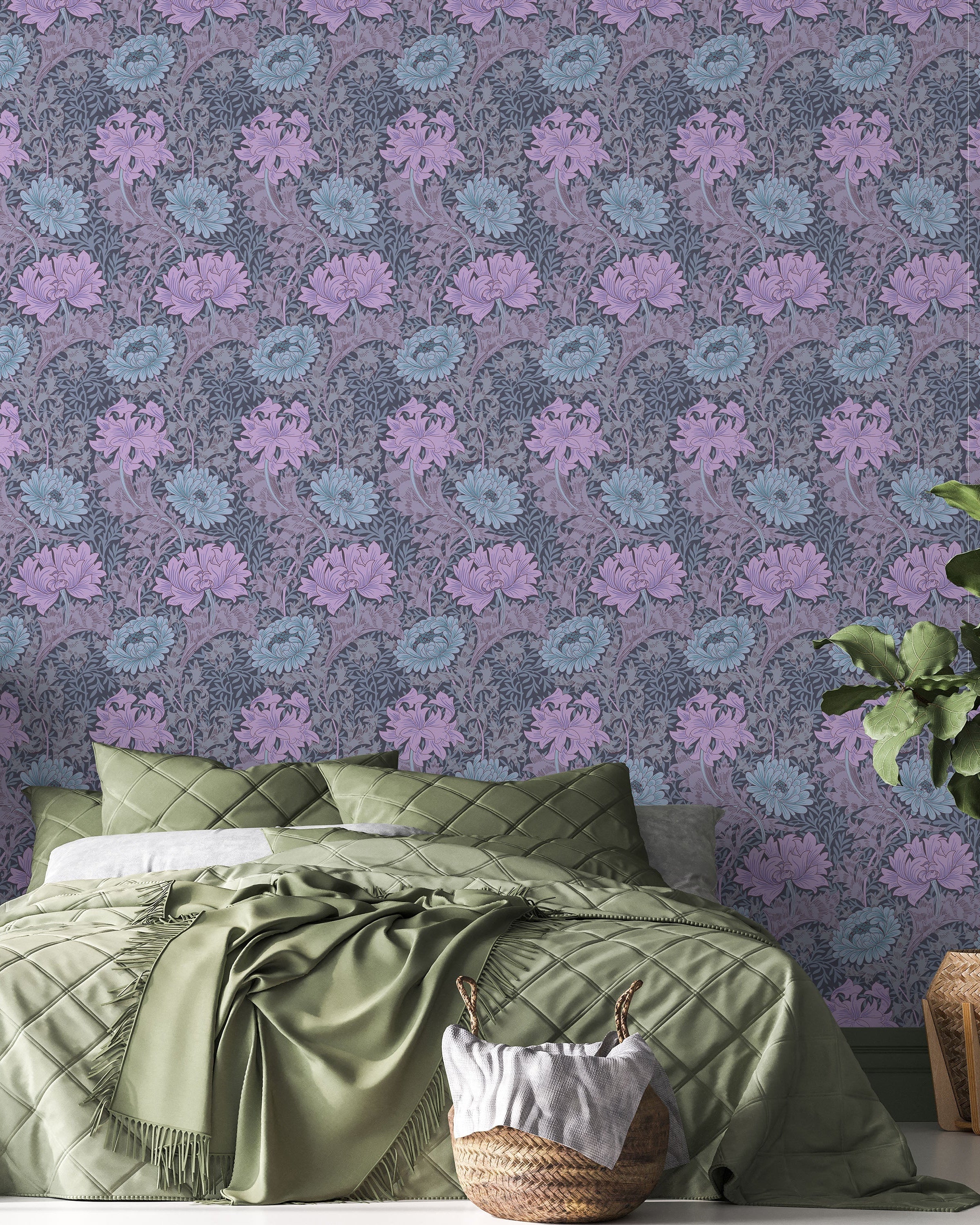 William Morris X Chrysanthemum Peel and Stick Wallpaper, Removable Wallpaper, Traditional Wallpaper - Lilac | DeccoPrint
