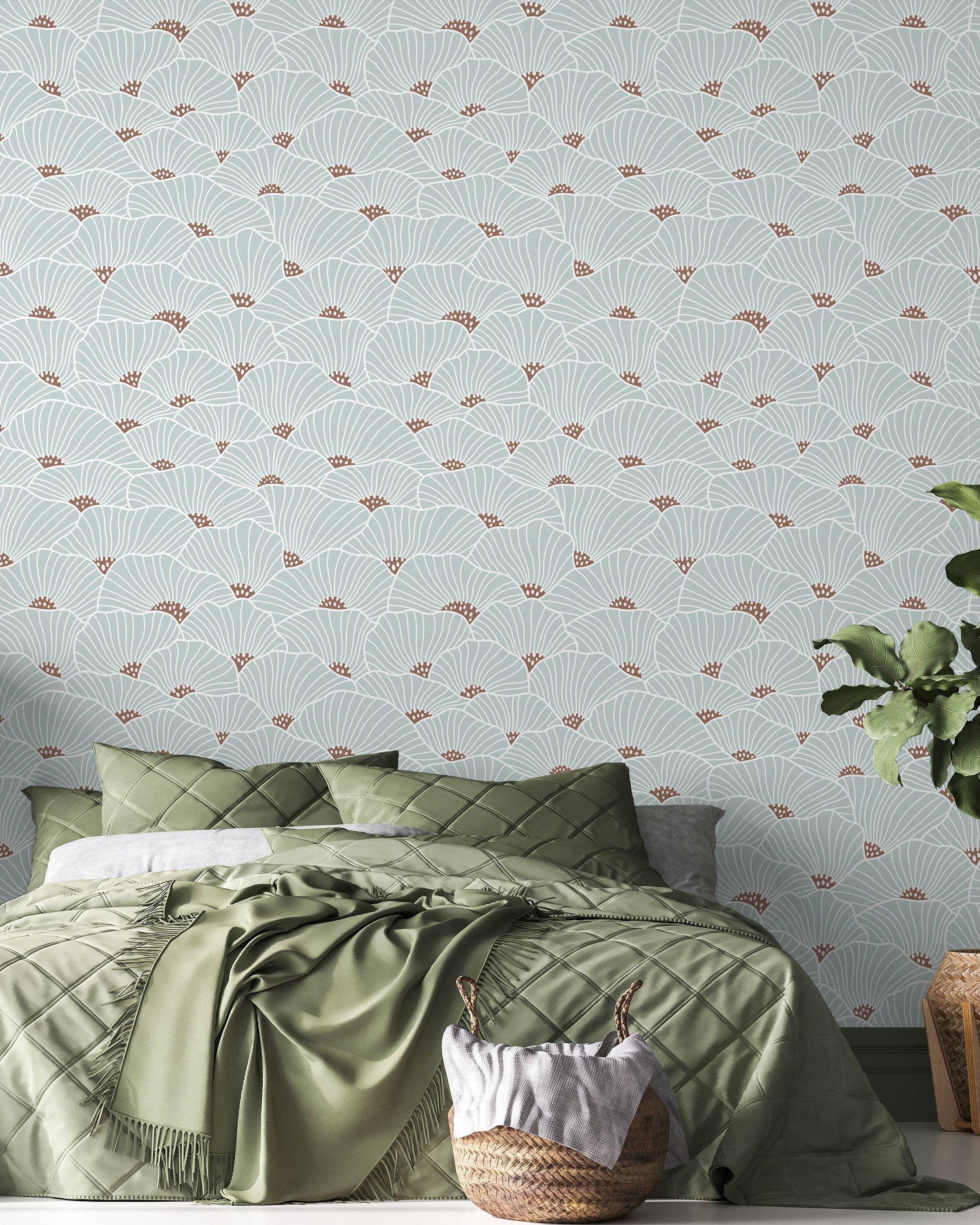 Modern Floral Peel and Stick Wallpaper, Removable Wallpaper, Traditional Wallpaper - Blue | DeccoPrint