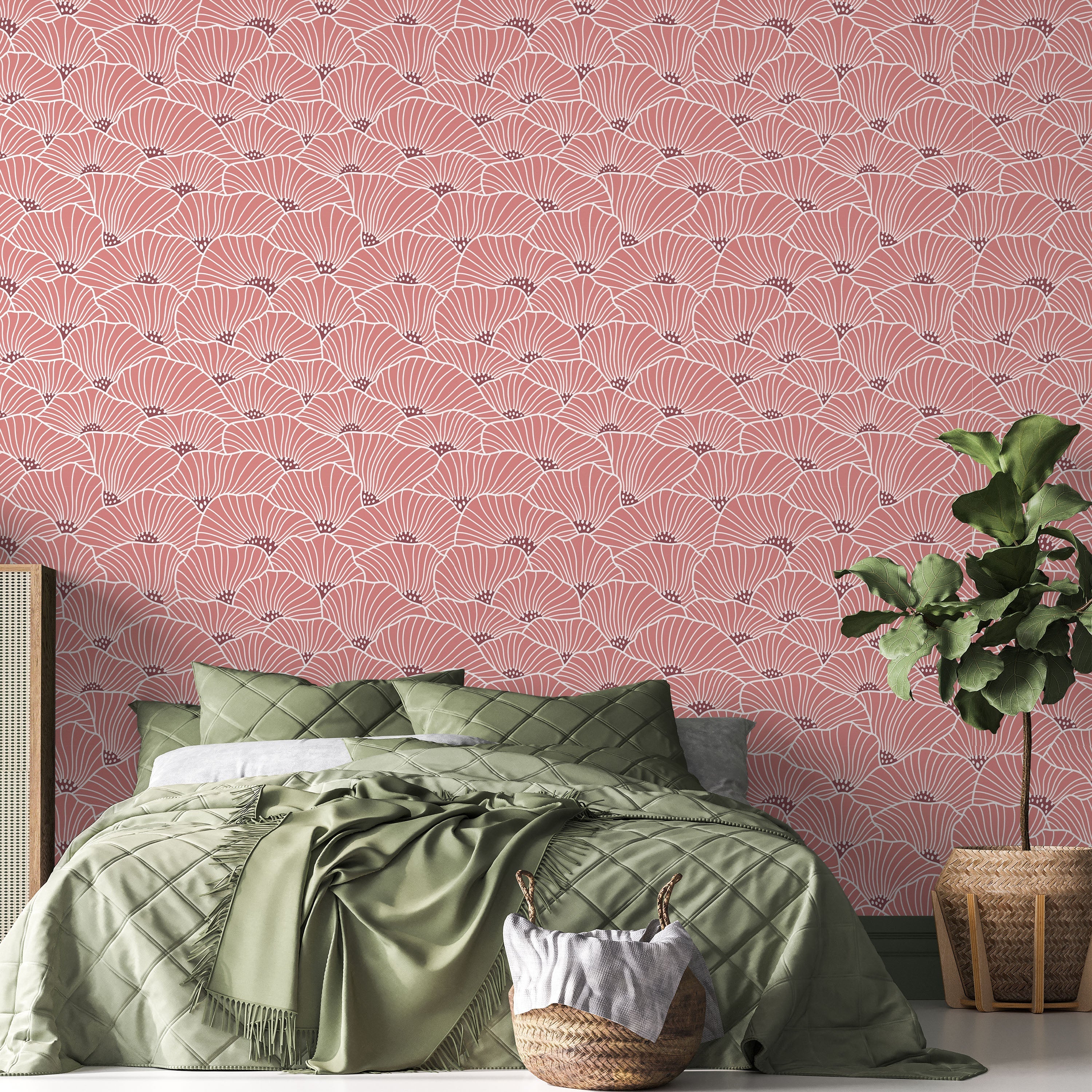 Modern Floral Peel and Stick Wallpaper, Removable Wallpaper, Traditional Wallpaper - Pink | DeccoPrint